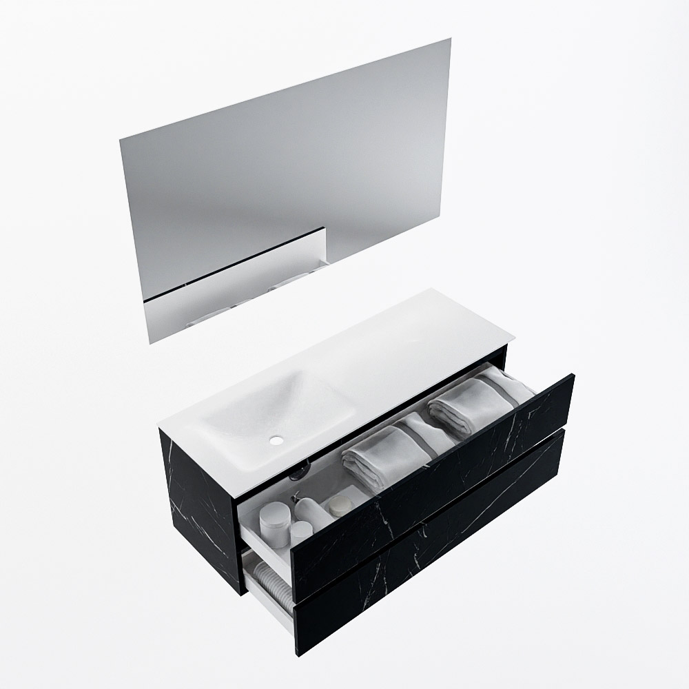MONDIAZ VICA 130cm mueble de baño Marquina 2 cajones. Lavabo CLOUD Izquierda sin orificio color Talc con espejo LED. 6 MONDIAZ VICA 130cm mueble de baño Marquina 2 cajones. Lavabo CLOUD Izquierda sin orificio color Talc con espejo LED. - Imagen 7