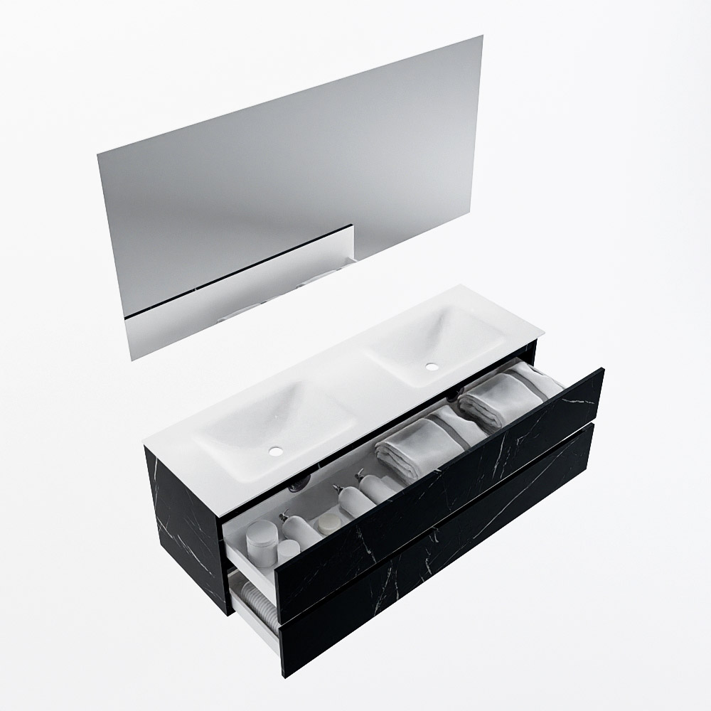 MONDIAZ VICA 150cm mueble de baño Marquina 2 cajones. Lavabo CLOUD Doble 2 orificios color Talc con espejo LED. 7 MONDIAZ VICA 150cm mueble de baño Marquina 2 cajones. Lavabo CLOUD Doble 2 orificios color Talc con espejo LED. - Imagen 7