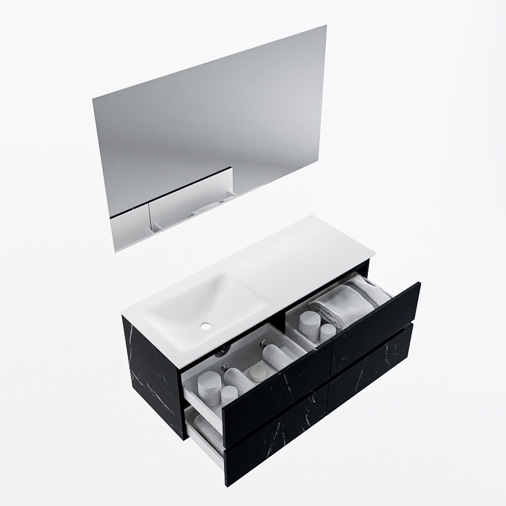 MONDIAZ VICA 120cm mueble de baño Marquina 4 cajones. Lavabo CLOUD Izquierda 1 orificio color Talc con espejo LED. 7 MONDIAZ VICA 120cm mueble de baño Marquina 4 cajones. Lavabo CLOUD Izquierda 1 orificio color Talc con espejo LED. - Imagen 7