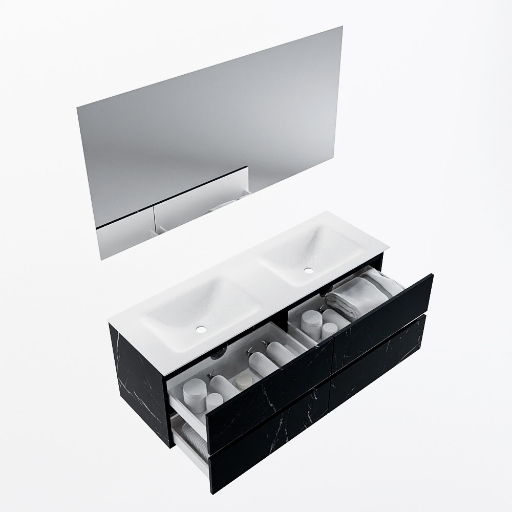 MONDIAZ VICA 140cm mueble de baño Marquina 4 cajones. Lavabo CLOUD Doble 2 orificios color Talc con espejo LED. 6 MONDIAZ VICA 140cm mueble de baño Marquina 4 cajones. Lavabo CLOUD Doble 2 orificios color Talc con espejo LED. - Imagen 7