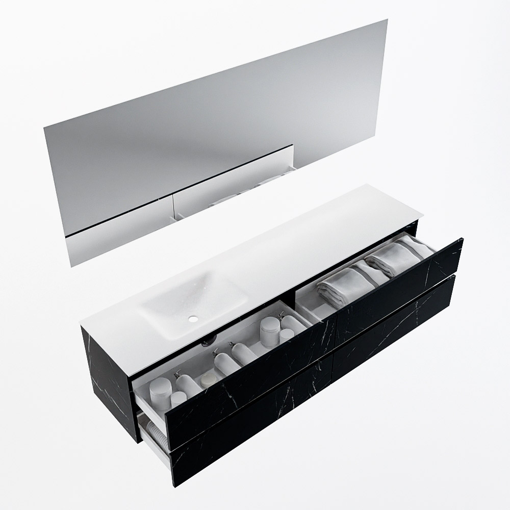 MONDIAZ VICA 200cm mueble de baño Marquina 4 cajones. Lavabo CLOUD Izquierda 1 orificio color Talc con espejo LED. 7 MONDIAZ VICA 200cm mueble de baño Marquina 4 cajones. Lavabo CLOUD Izquierda 1 orificio color Talc con espejo LED. - Imagen 7