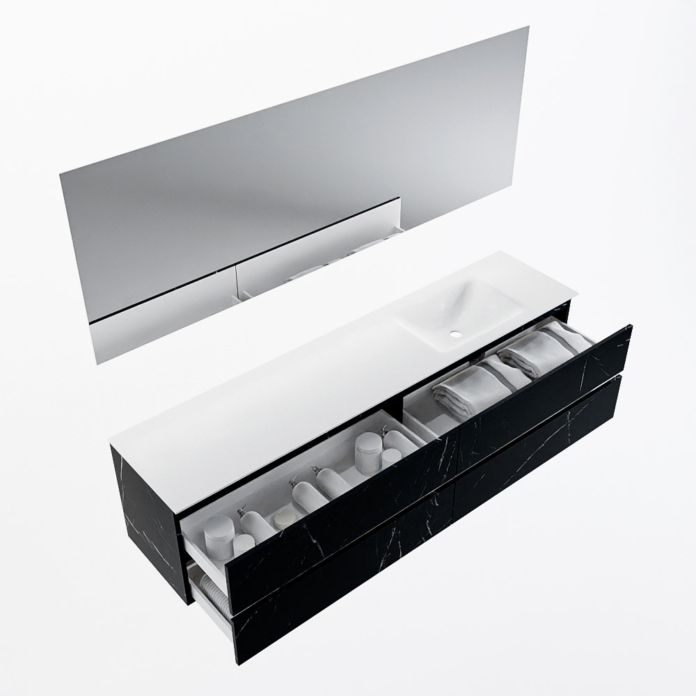 MONDIAZ VICA 200cm mueble de baño Marquina 4 cajones. Lavabo CLOUD Derecho sin orificio color Talc con espejo LED. 7 MONDIAZ VICA 200cm mueble de baño Marquina 4 cajones. Lavabo CLOUD Derecho sin orificio color Talc con espejo LED. - Imagen 7