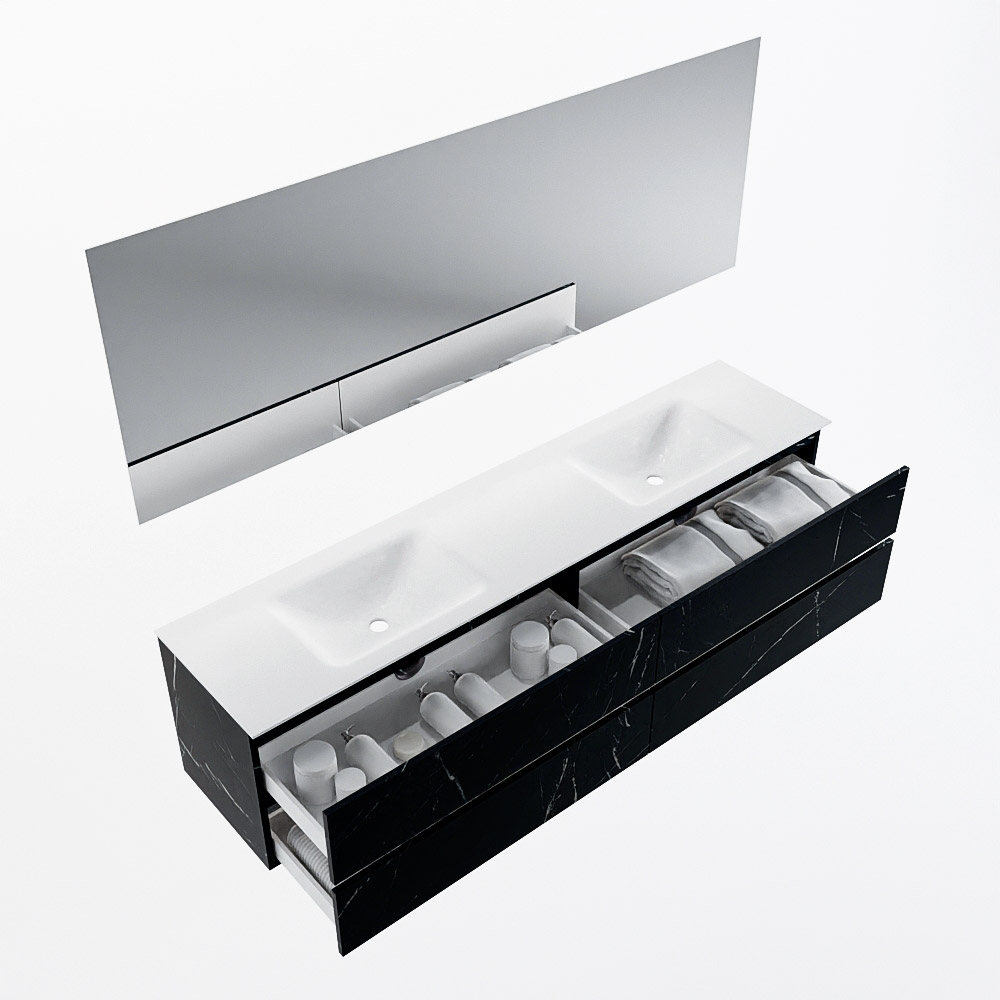 MONDIAZ VICA 200cm mueble de baño Marquina 4 cajones. Lavabo CLOUD Doble sin orificio color Talc con espejo LED. 7 MONDIAZ VICA 200cm mueble de baño Marquina 4 cajones. Lavabo CLOUD Doble sin orificio color Talc con espejo LED. - Imagen 7