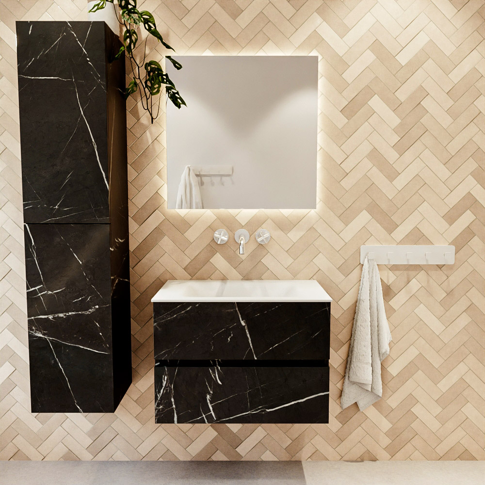 MONDIAZ VICA 70cm mueble de baño Marquina 2 cajones. Lavabo CLOUD Centro sin orificio color Talc con espejo LED. 2 MONDIAZ VICA 70cm mueble de baño Marquina 2 cajones. Lavabo CLOUD Centro sin orificio color Talc con espejo LED. - Imagen 2