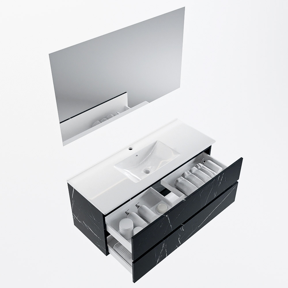 MONDIAZ VICA 120cm mueble de baño Marquina 2 cajones. Lavabo DENIA Centro 1 orificio color Blanco brillo con espejo LED. 7 MONDIAZ VICA 120cm mueble de baño Marquina 2 cajones. Lavabo DENIA Centro 1 orificio color Blanco brillo con espejo LED. - Imagen 7