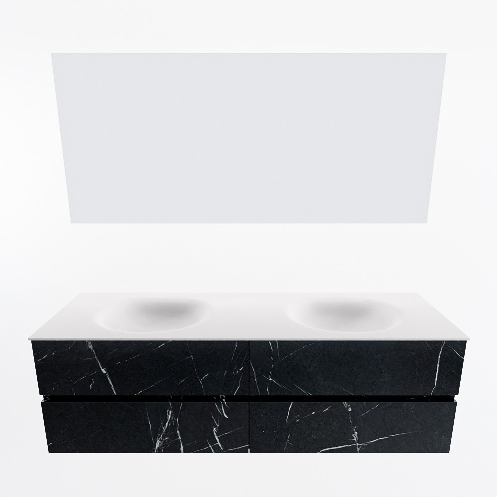 MONDIAZ VICA 160cm mueble de baño Marquina 4 cajones. Lavabo MOON Doble sin orificio color Talc con espejo LED. 5 MONDIAZ VICA 160cm mueble de baño Marquina 4 cajones. Lavabo MOON Doble sin orificio color Talc con espejo LED. - Imagen 5