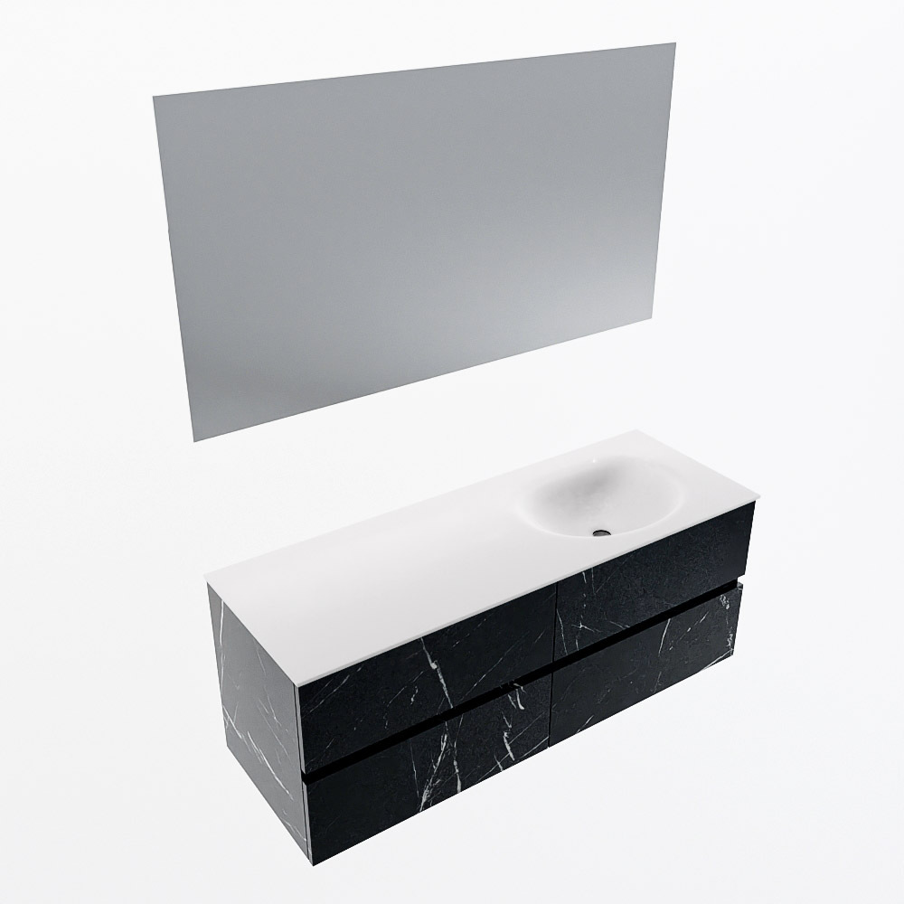 MONDIAZ VICA 130cm mueble de baño Marquina 4 cajones. Lavabo MOON Derecho 1 orificio color Talc con espejo LED. 5 MONDIAZ VICA 130cm mueble de baño Marquina 4 cajones. Lavabo MOON Derecho 1 orificio color Talc con espejo LED. - Imagen 6