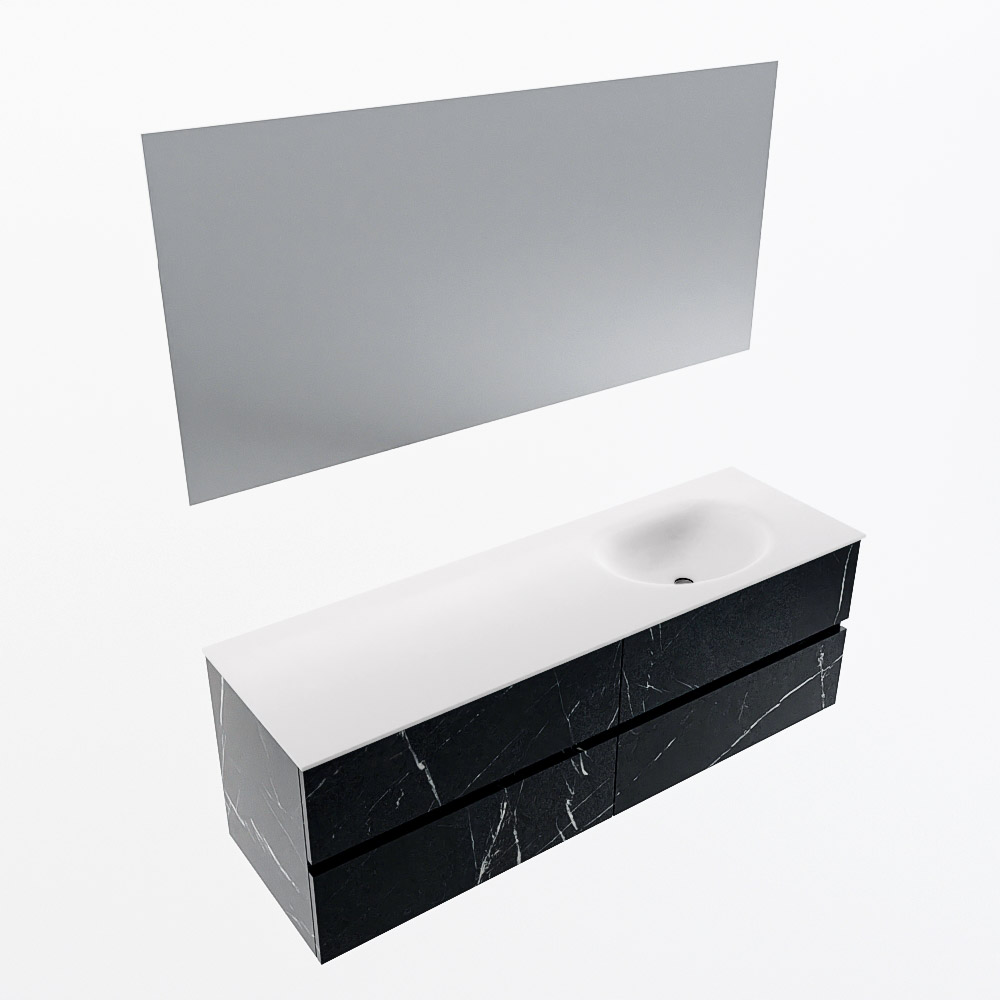 MONDIAZ VICA 150cm mueble de baño Marquina 4 cajones. Lavabo MOON Derecho sin orificio color Talc con espejo LED. 6 MONDIAZ VICA 150cm mueble de baño Marquina 4 cajones. Lavabo MOON Derecho sin orificio color Talc con espejo LED. - Imagen 6