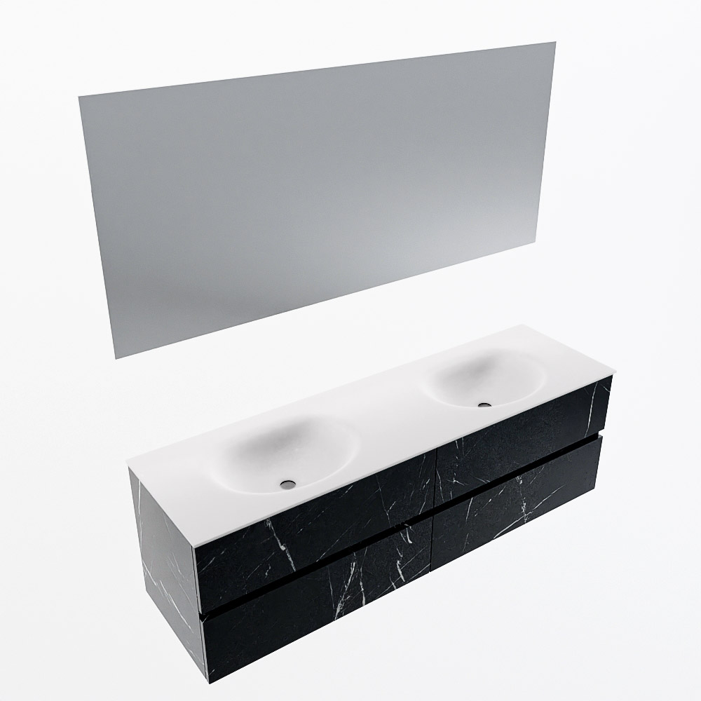 MONDIAZ VICA 160cm mueble de baño Marquina 4 cajones. Lavabo MOON Doble sin orificio color Talc con espejo LED. 6 MONDIAZ VICA 160cm mueble de baño Marquina 4 cajones. Lavabo MOON Doble sin orificio color Talc con espejo LED. - Imagen 6