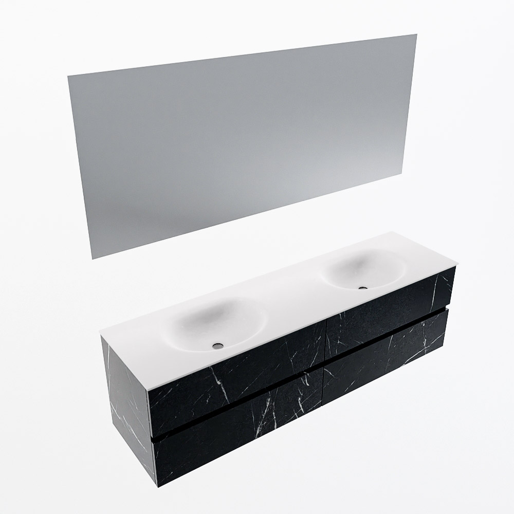 MONDIAZ VICA 170cm mueble de baño Marquina 4 cajones. Lavabo MOON Doble 2 orificios color Talc con espejo LED. 6 MONDIAZ VICA 170cm mueble de baño Marquina 4 cajones. Lavabo MOON Doble 2 orificios color Talc con espejo LED. - Imagen 6