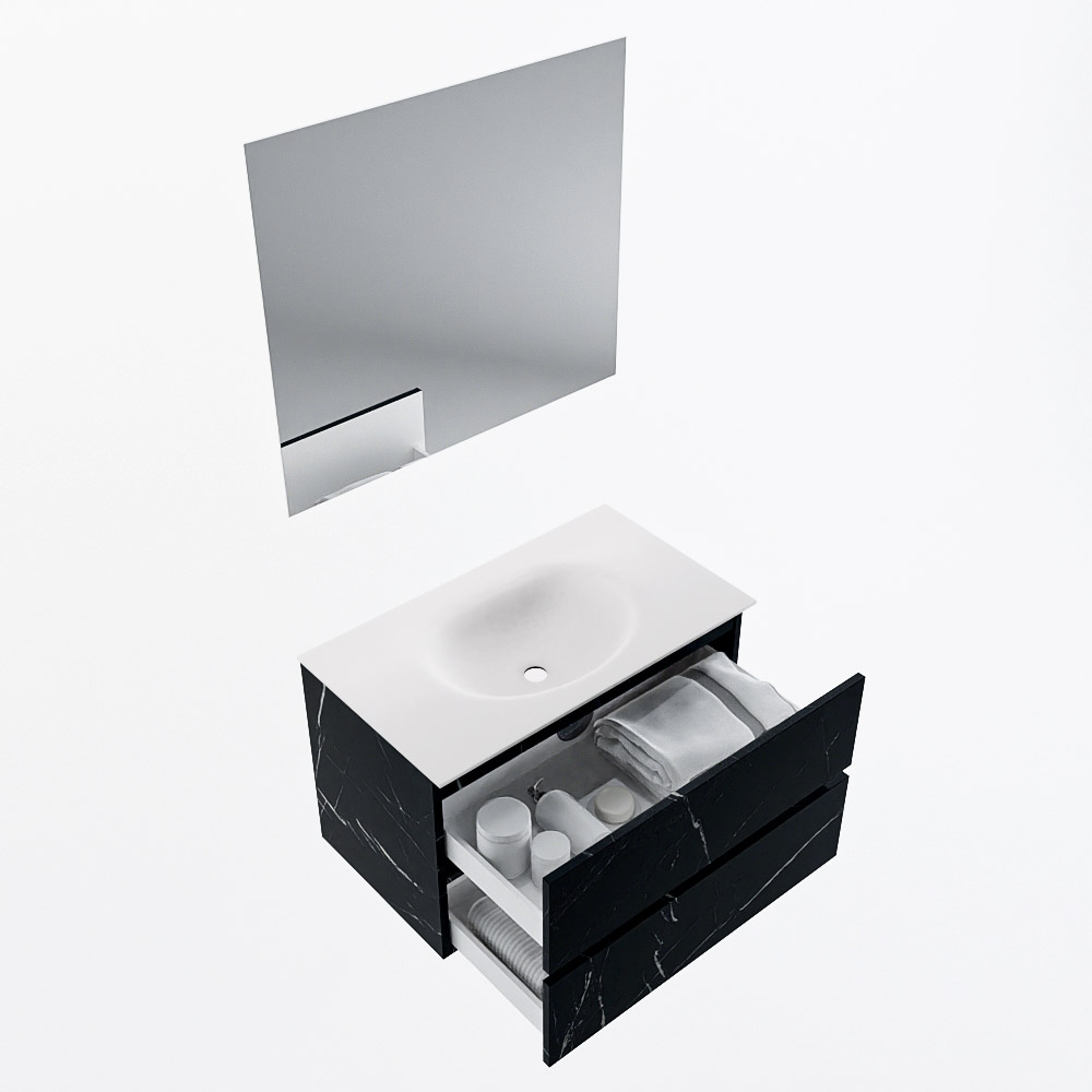 MONDIAZ VICA 80cm mueble de baño Marquina 2 cajones. Lavabo MOON Centro 1 orificio color Talc con espejo LED. 7 MONDIAZ VICA 80cm mueble de baño Marquina 2 cajones. Lavabo MOON Centro 1 orificio color Talc con espejo LED. - Imagen 7