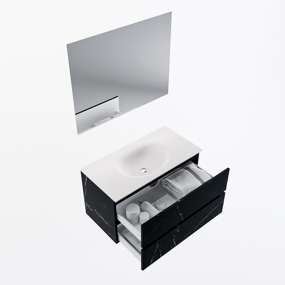 MONDIAZ VICA 90cm mueble de baño Marquina 2 cajones. Lavabo MOON Centro 1 orificio color Talc con espejo LED. 7 MONDIAZ VICA 90cm mueble de baño Marquina 2 cajones. Lavabo MOON Centro 1 orificio color Talc con espejo LED. - Imagen 7