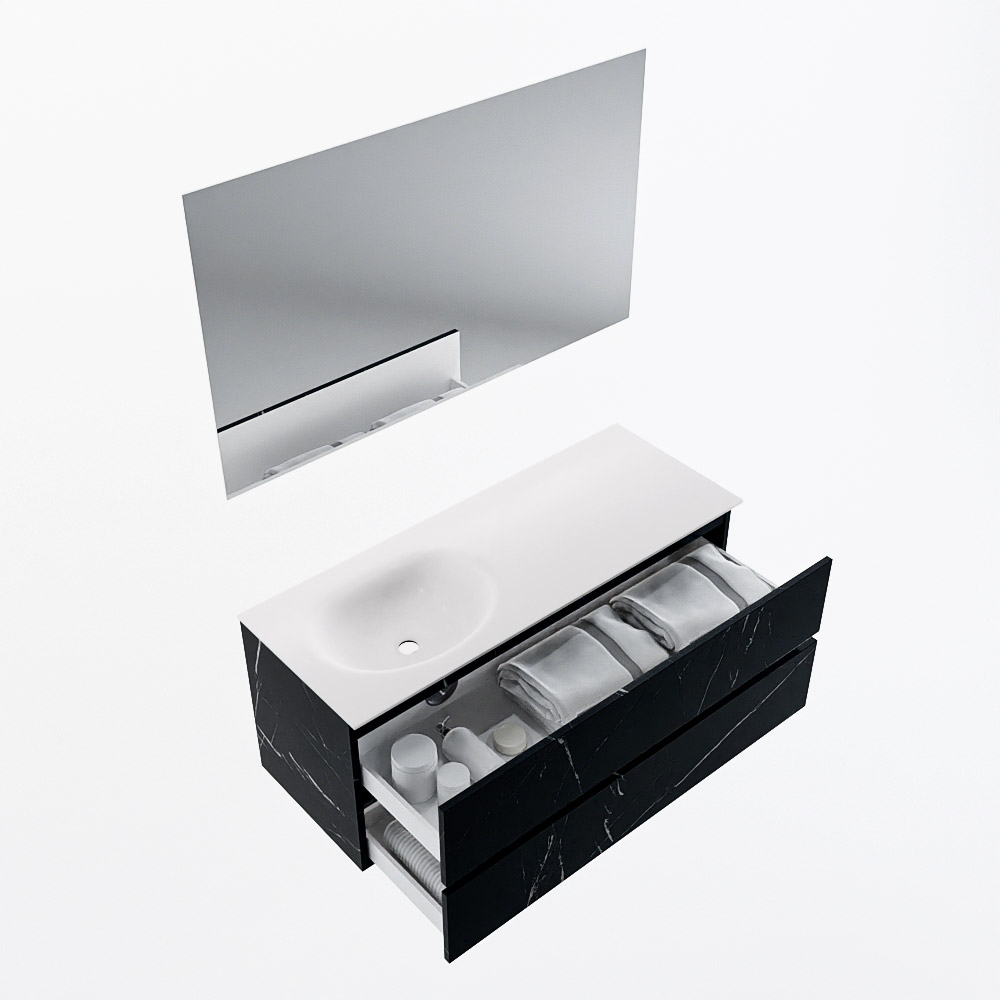 MONDIAZ VICA 120cm mueble de baño Marquina 2 cajones. Lavabo MOON Izquierda sin orificio color Talc con espejo LED. 7 MONDIAZ VICA 120cm mueble de baño Marquina 2 cajones. Lavabo MOON Izquierda sin orificio color Talc con espejo LED. - Imagen 7