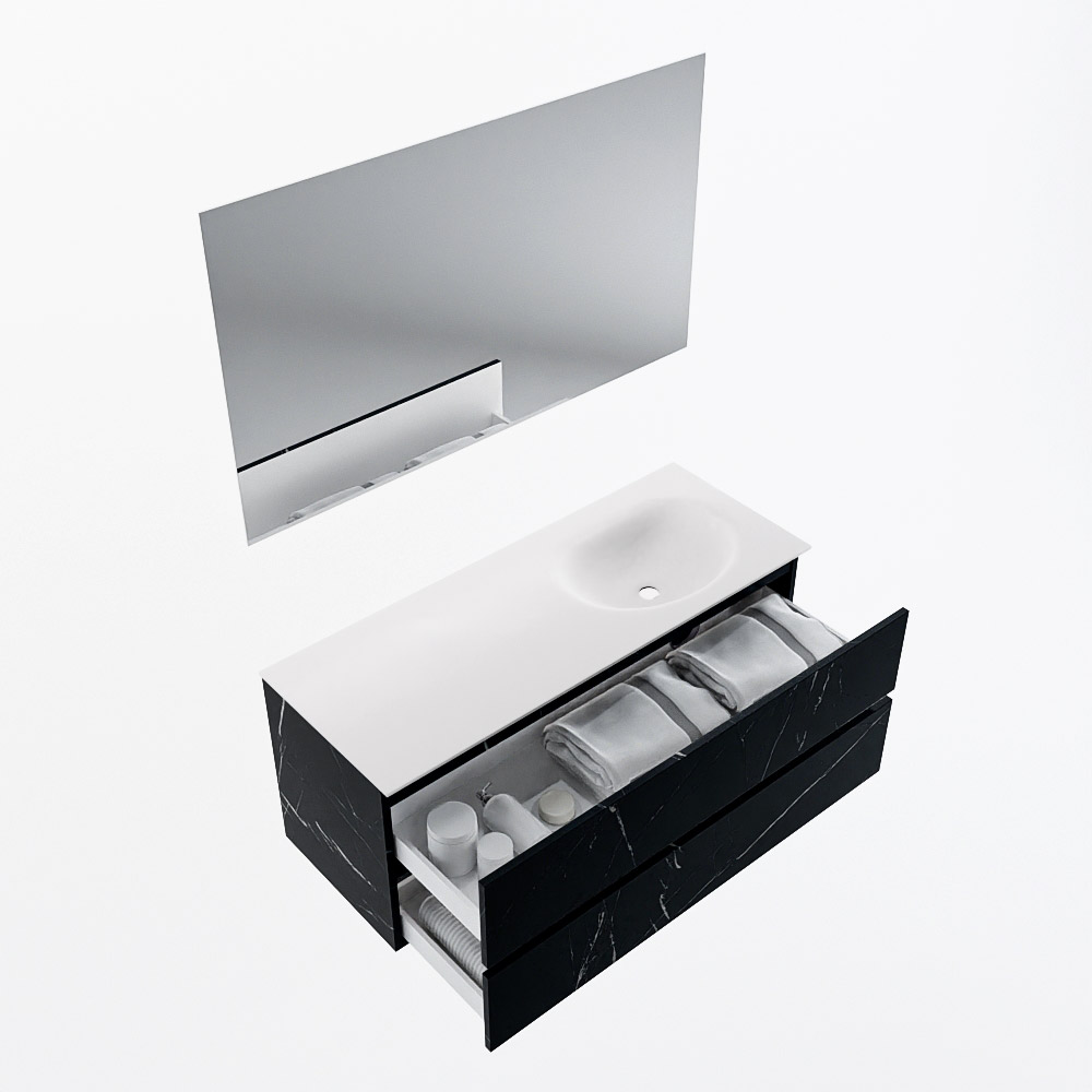 MONDIAZ VICA 120cm mueble de baño Marquina 2 cajones. Lavabo MOON Derecho sin orificio color Talc con espejo LED. 7 MONDIAZ VICA 120cm mueble de baño Marquina 2 cajones. Lavabo MOON Derecho sin orificio color Talc con espejo LED. - Imagen 7