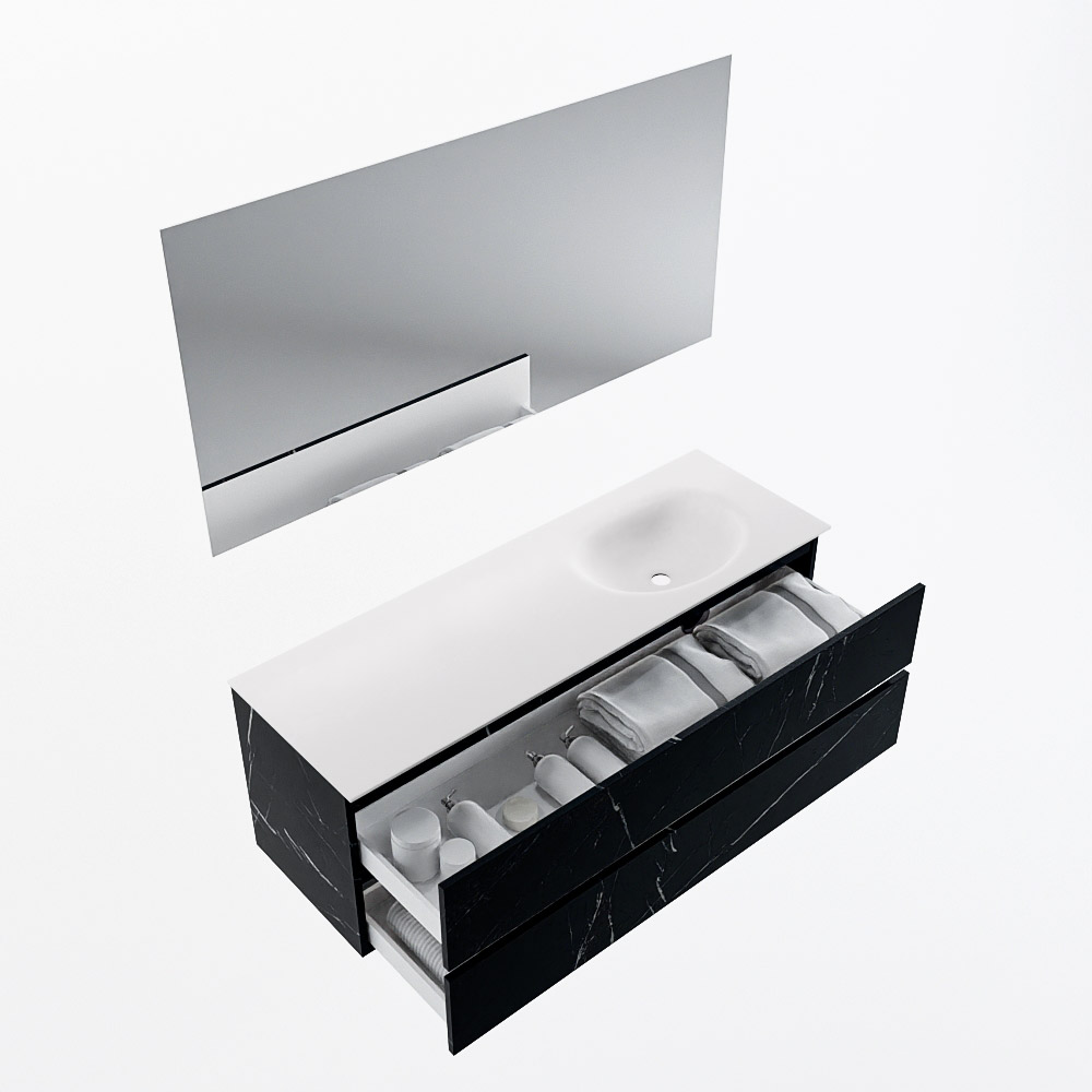 MONDIAZ VICA 140cm mueble de baño Marquina 2 cajones. Lavabo MOON Derecho 1 orificio color Talc con espejo LED. 7 MONDIAZ VICA 140cm mueble de baño Marquina 2 cajones. Lavabo MOON Derecho 1 orificio color Talc con espejo LED. - Imagen 7