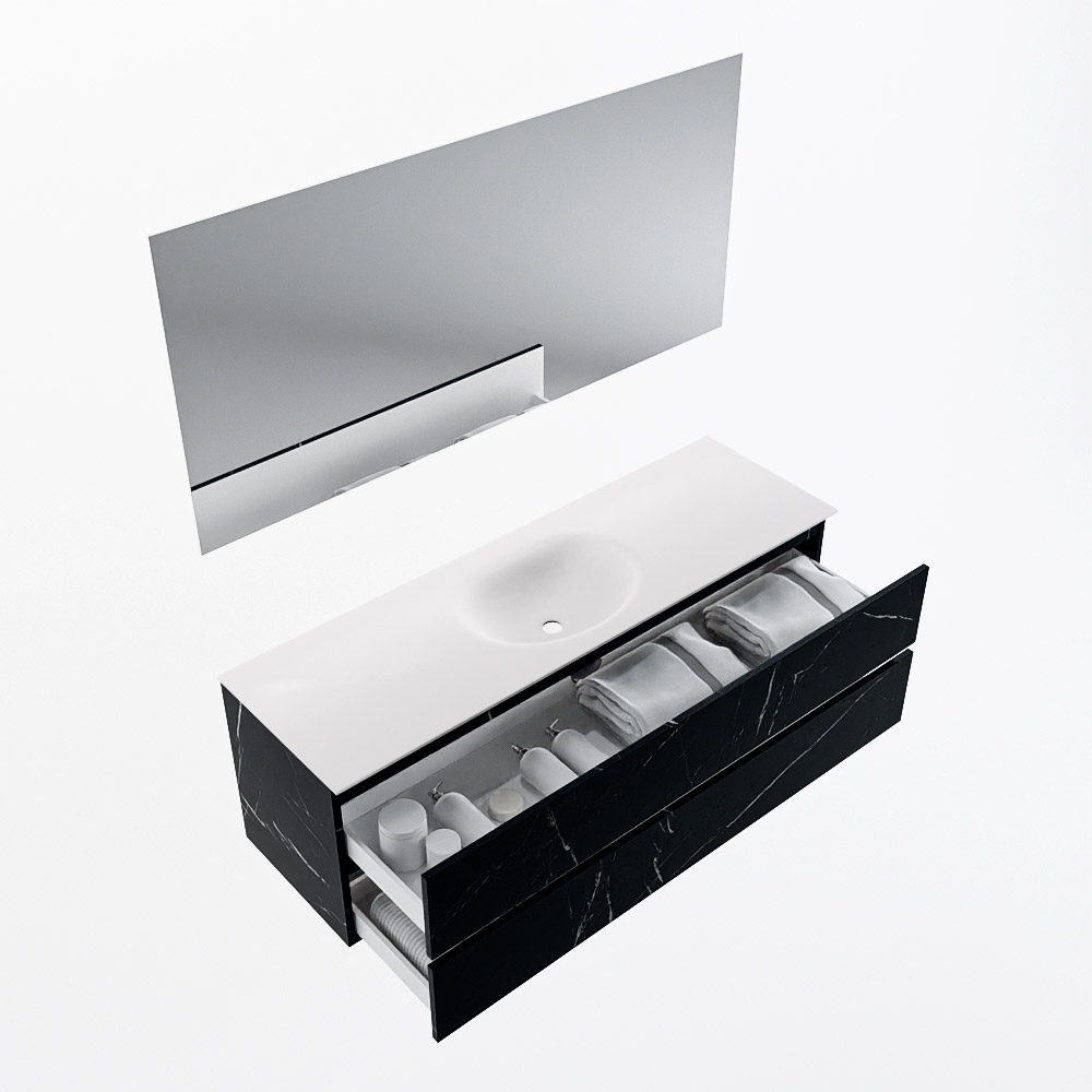 MONDIAZ VICA 150cm mueble de baño Marquina 2 cajones. Lavabo MOON Centro sin orificio color Talc con espejo LED. 7 MONDIAZ VICA 150cm mueble de baño Marquina 2 cajones. Lavabo MOON Centro sin orificio color Talc con espejo LED. - Imagen 7