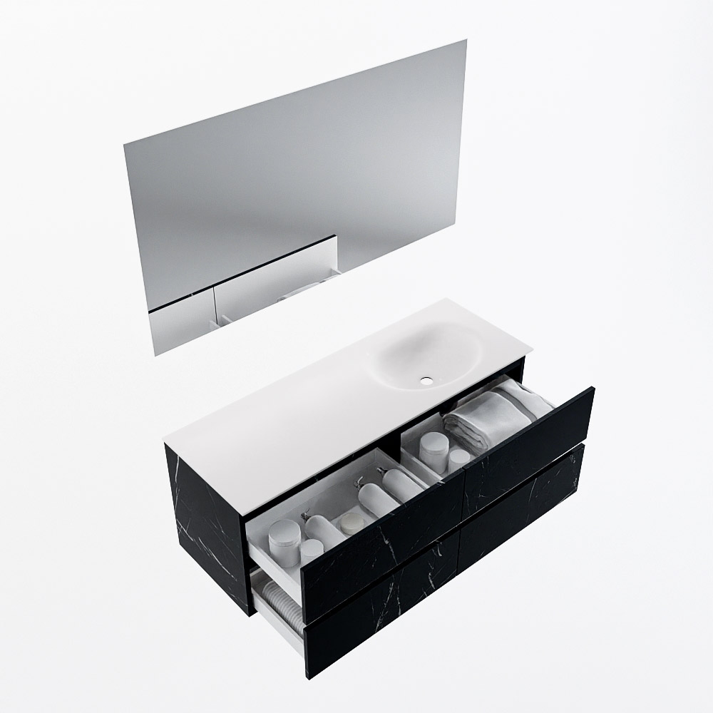 MONDIAZ VICA 130cm mueble de baño Marquina 4 cajones. Lavabo MOON Derecho 1 orificio color Talc con espejo LED. 6 MONDIAZ VICA 130cm mueble de baño Marquina 4 cajones. Lavabo MOON Derecho 1 orificio color Talc con espejo LED. - Imagen 7