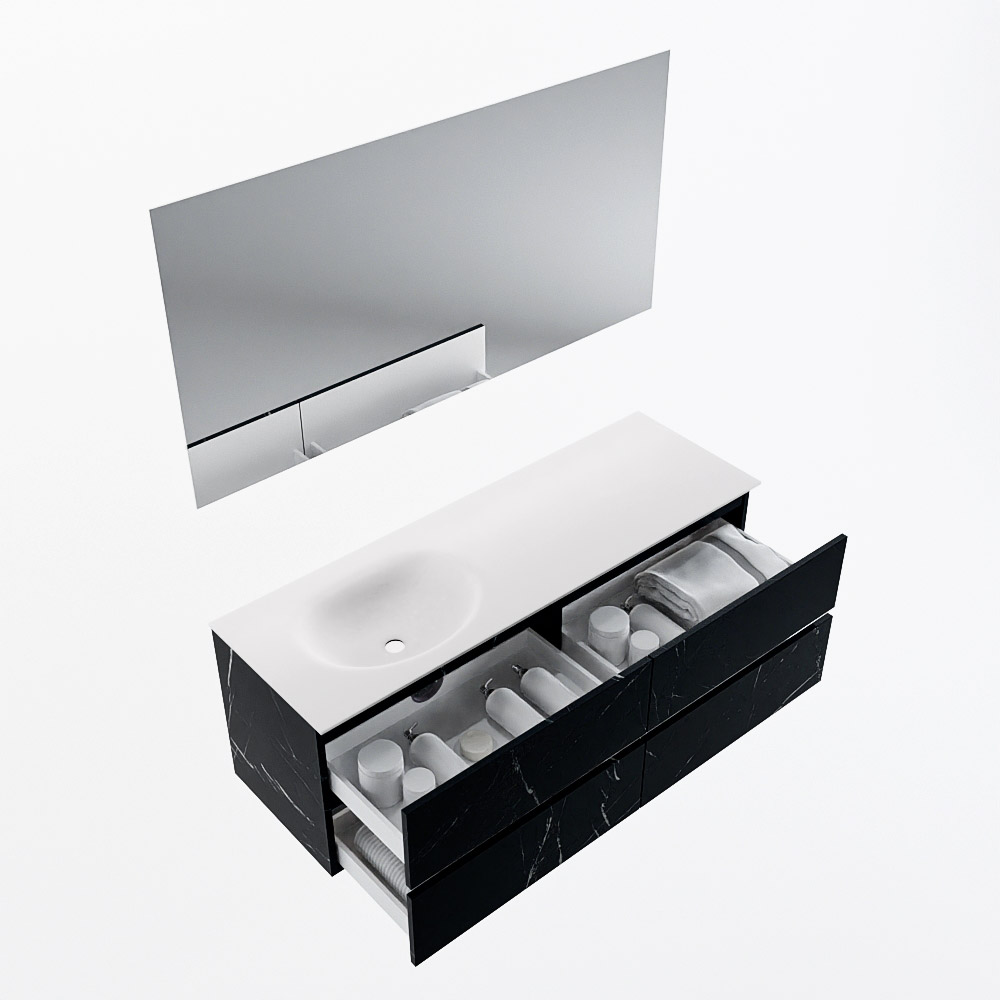 MONDIAZ VICA 140cm mueble de baño Marquina 4 cajones. Lavabo MOON Izquierda 1 orificio color Talc con espejo LED. 7 MONDIAZ VICA 140cm mueble de baño Marquina 4 cajones. Lavabo MOON Izquierda 1 orificio color Talc con espejo LED. - Imagen 7