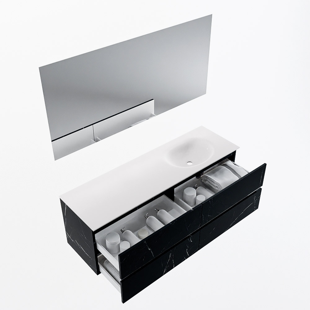 MONDIAZ VICA 150cm mueble de baño Marquina 4 cajones. Lavabo MOON Derecho sin orificio color Talc con espejo LED. 7 MONDIAZ VICA 150cm mueble de baño Marquina 4 cajones. Lavabo MOON Derecho sin orificio color Talc con espejo LED. - Imagen 7