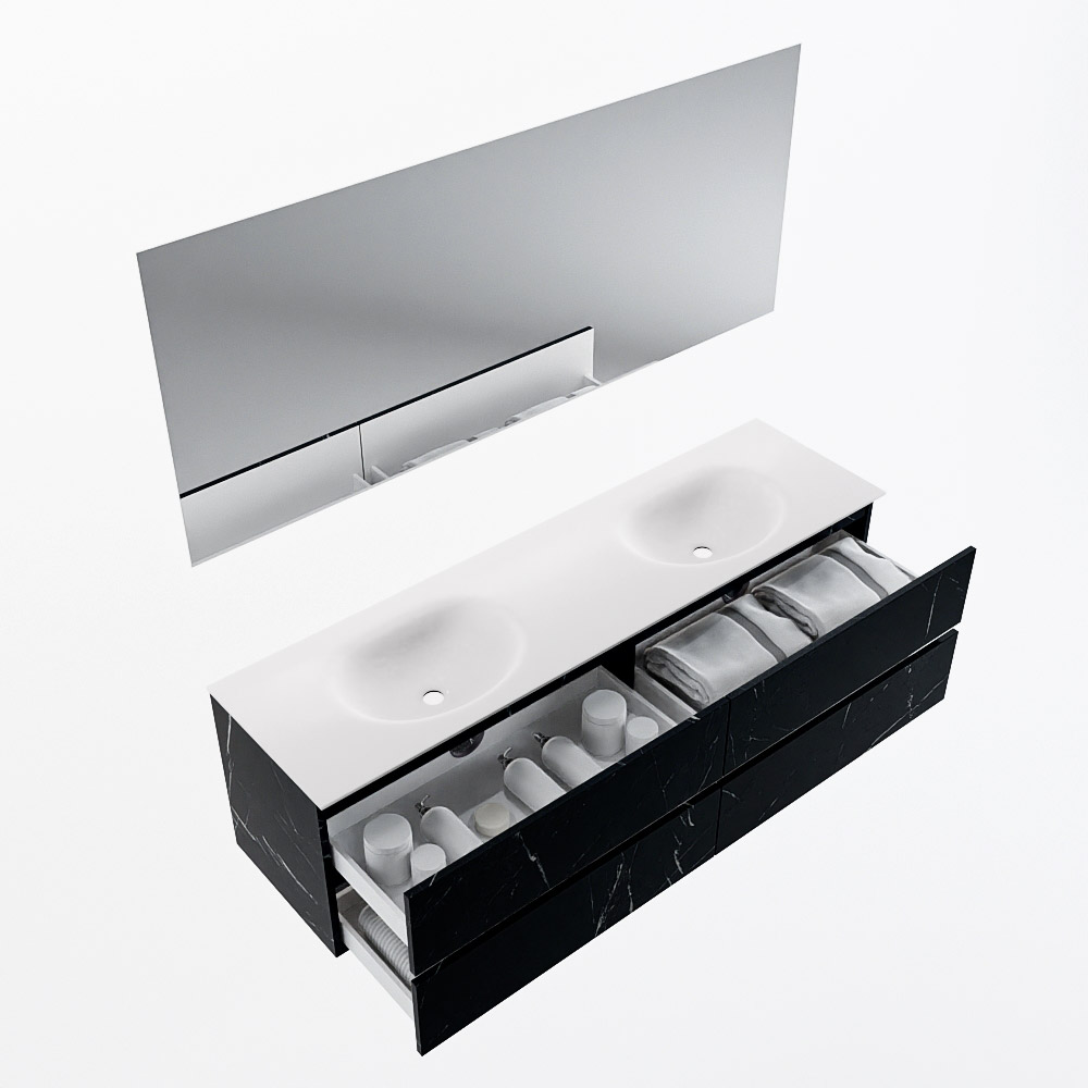 MONDIAZ VICA 170cm mueble de baño Marquina 4 cajones. Lavabo MOON Doble 2 orificios color Talc con espejo LED. 7 MONDIAZ VICA 170cm mueble de baño Marquina 4 cajones. Lavabo MOON Doble 2 orificios color Talc con espejo LED. - Imagen 7