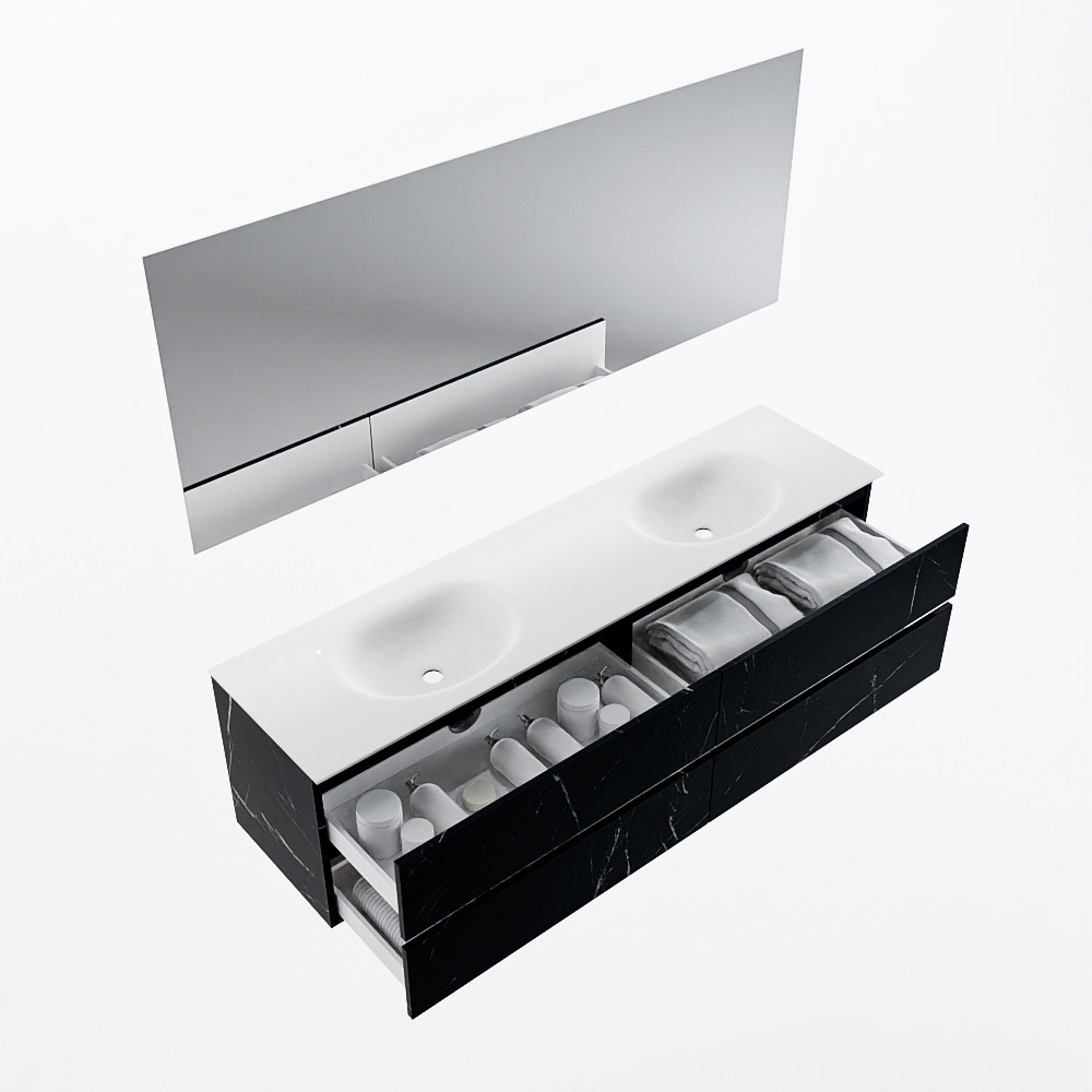 MONDIAZ VICA 180cm mueble de baño Marquina 4 cajones. Lavabo MOON Doble 2 orificios color Talc con espejo LED. 7 MONDIAZ VICA 180cm mueble de baño Marquina 4 cajones. Lavabo MOON Doble 2 orificios color Talc con espejo LED. - Imagen 7