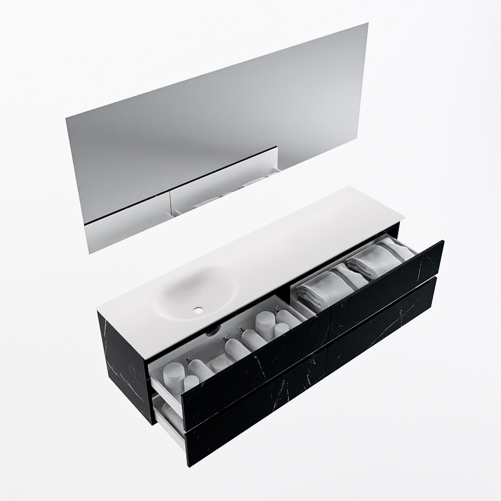 MONDIAZ VICA 180cm mueble de baño Marquina 4 cajones. Lavabo MOON Izquierda sin orificio color Talc con espejo LED. 7 MONDIAZ VICA 180cm mueble de baño Marquina 4 cajones. Lavabo MOON Izquierda sin orificio color Talc con espejo LED. - Imagen 7