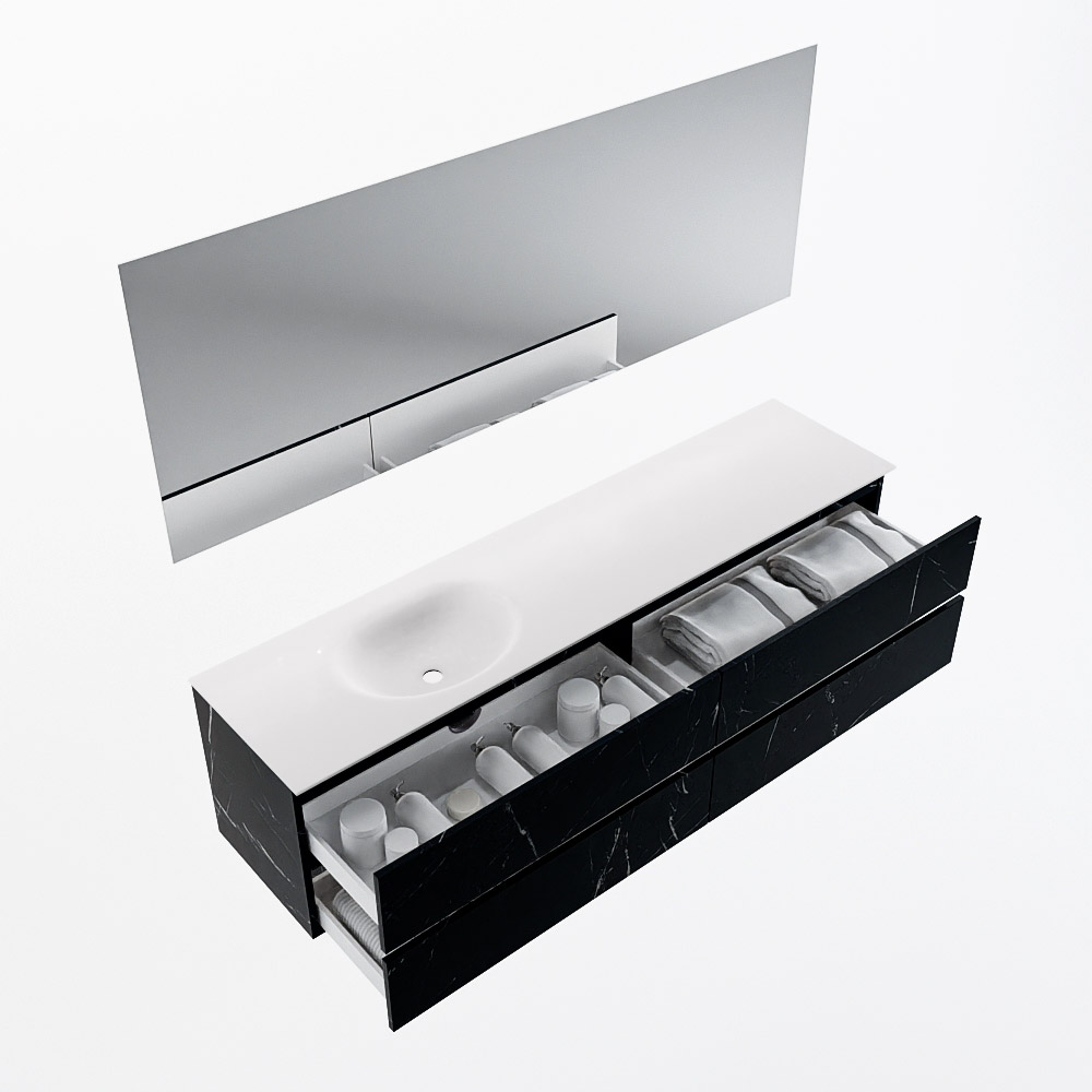 MONDIAZ VICA 190cm mueble de baño Marquina 4 cajones. Lavabo MOON Izquierda 1 orificio color Talc con espejo LED. 7 MONDIAZ VICA 190cm mueble de baño Marquina 4 cajones. Lavabo MOON Izquierda 1 orificio color Talc con espejo LED. - Imagen 7