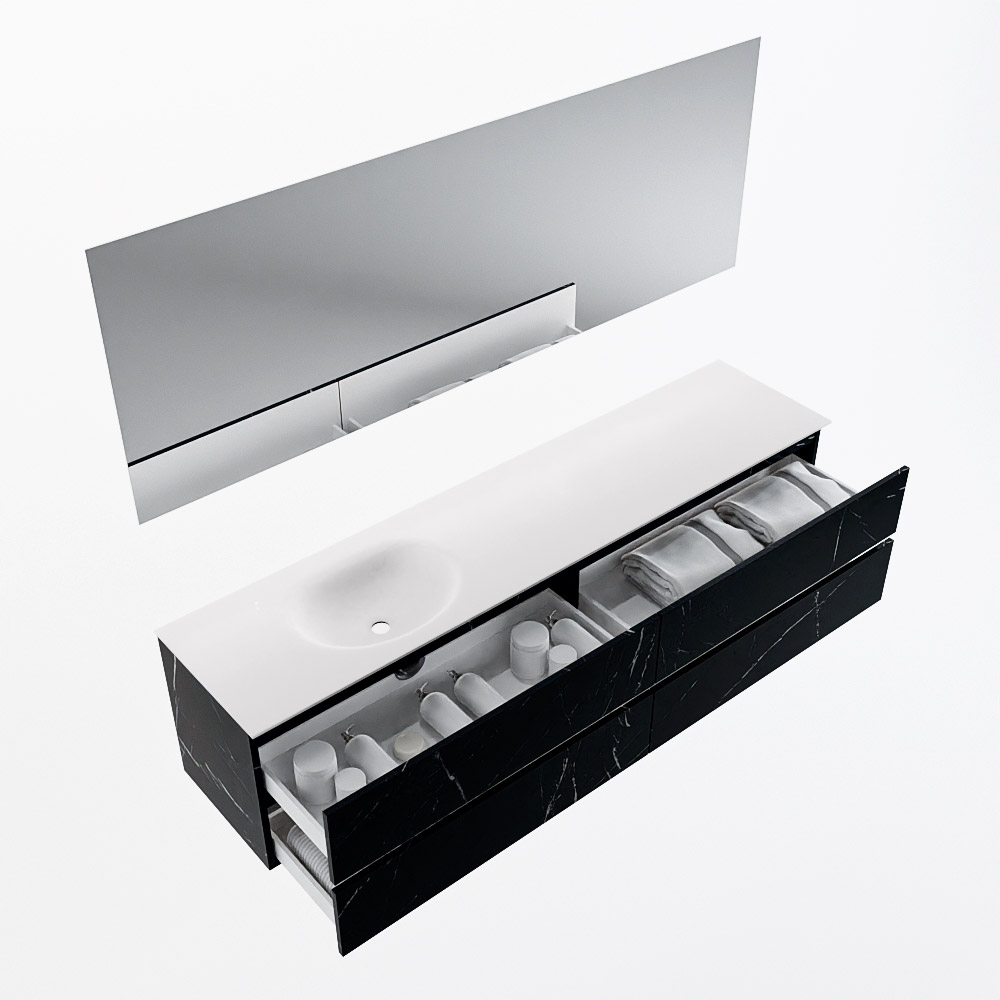 MONDIAZ VICA 200cm mueble de baño Marquina 4 cajones. Lavabo MOON Izquierda 1 orificio color Talc con espejo LED. 7 MONDIAZ VICA 200cm mueble de baño Marquina 4 cajones. Lavabo MOON Izquierda 1 orificio color Talc con espejo LED. - Imagen 7
