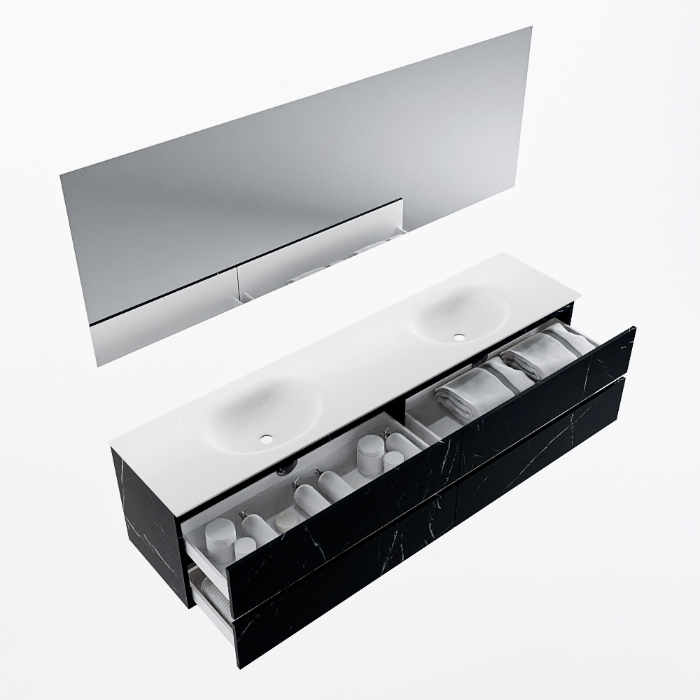 MONDIAZ VICA 200cm mueble de baño Marquina 4 cajones. Lavabo MOON Doble sin orificio color Talc con espejo LED. 7 MONDIAZ VICA 200cm mueble de baño Marquina 4 cajones. Lavabo MOON Doble sin orificio color Talc con espejo LED. - Imagen 7