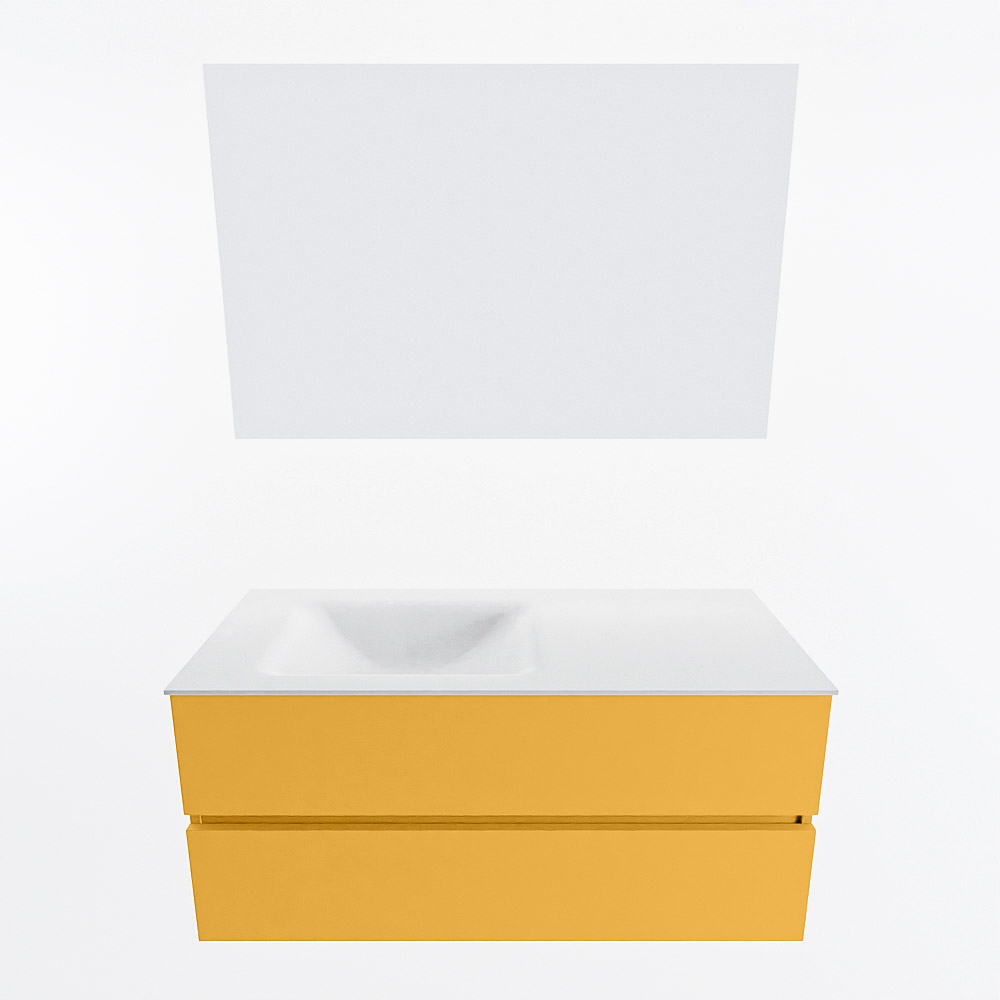 MONDIAZ VICA 110cm mueble de baño Ocher 2 cajones. Lavabo CLOUD Izquierda sin orificio color Talc con espejo LED. 5 MONDIAZ VICA 110cm mueble de baño Ocher 2 cajones. Lavabo CLOUD Izquierda sin orificio color Talc con espejo LED. - Imagen 5