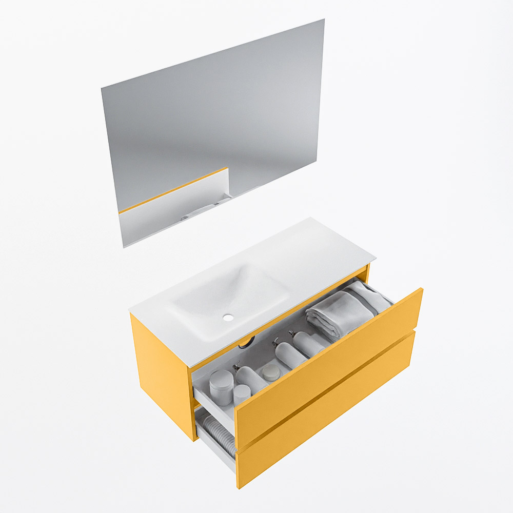 MONDIAZ VICA 110cm mueble de baño Ocher 2 cajones. Lavabo CLOUD Izquierda sin orificio color Talc con espejo LED. 7 MONDIAZ VICA 110cm mueble de baño Ocher 2 cajones. Lavabo CLOUD Izquierda sin orificio color Talc con espejo LED. - Imagen 7