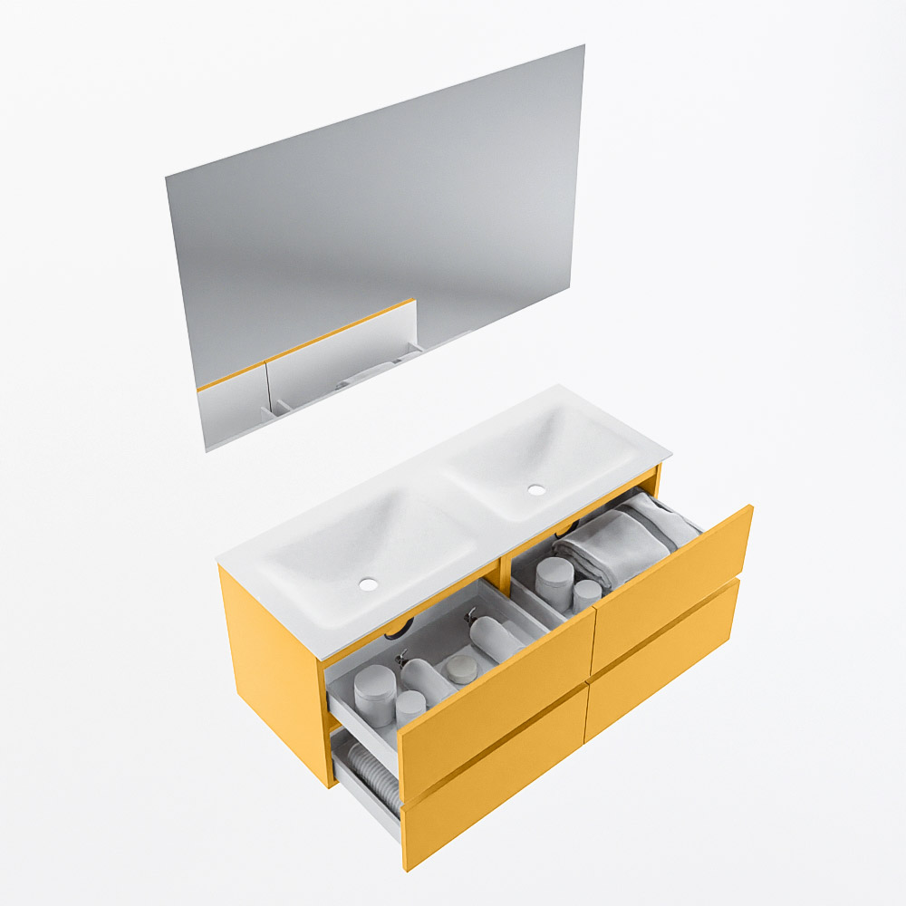 MONDIAZ VICA 120cm mueble de baño Ocher 4 cajones. Lavabo CLOUD Doble 2 orificios color Talc con espejo LED. 7 MONDIAZ VICA 120cm mueble de baño Ocher 4 cajones. Lavabo CLOUD Doble 2 orificios color Talc con espejo LED. - Imagen 7