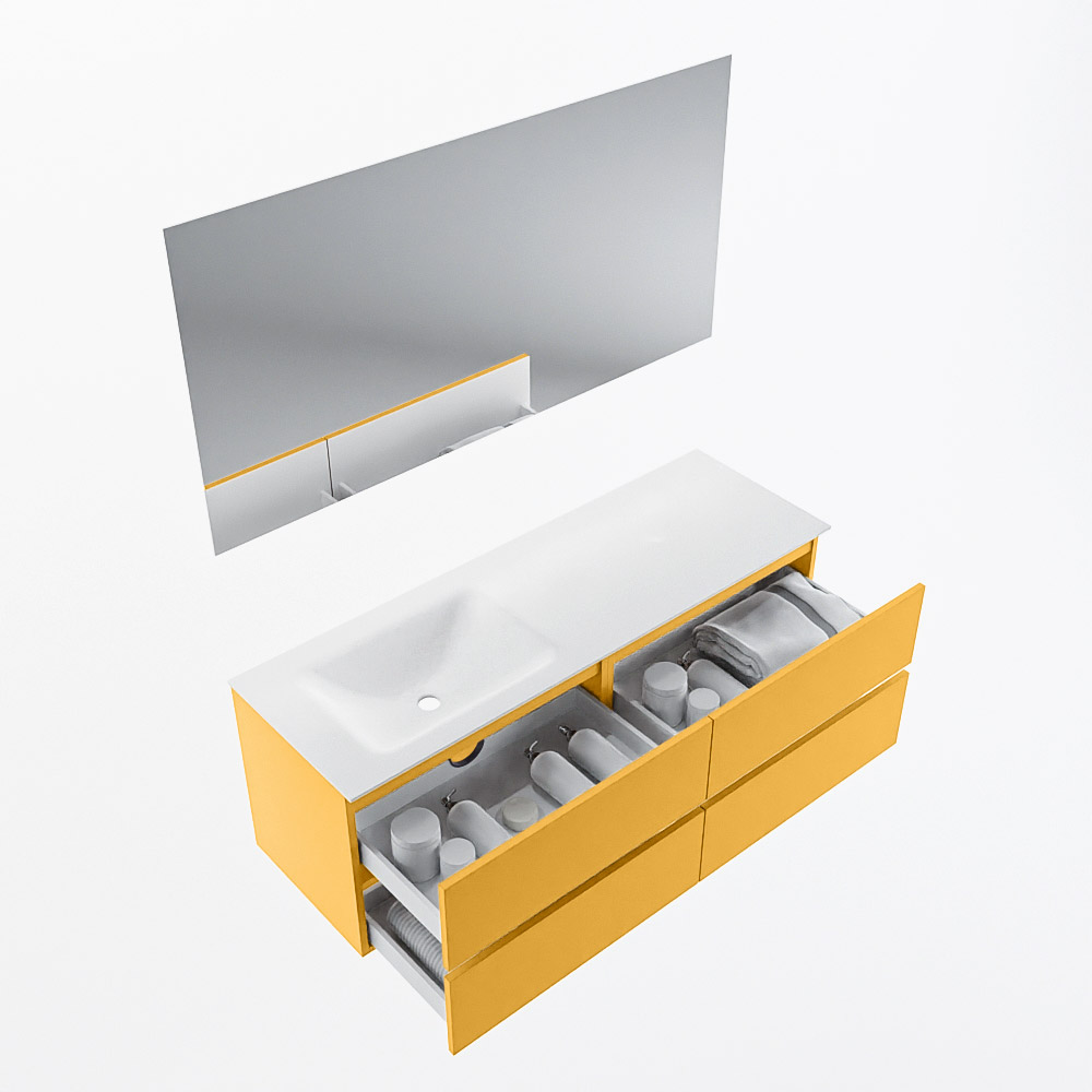 MONDIAZ VICA 140cm mueble de baño Ocher 4 cajones. Lavabo CLOUD Izquierda sin orificio color Talc con espejo LED. 6 MONDIAZ VICA 140cm mueble de baño Ocher 4 cajones. Lavabo CLOUD Izquierda sin orificio color Talc con espejo LED. - Imagen 7
