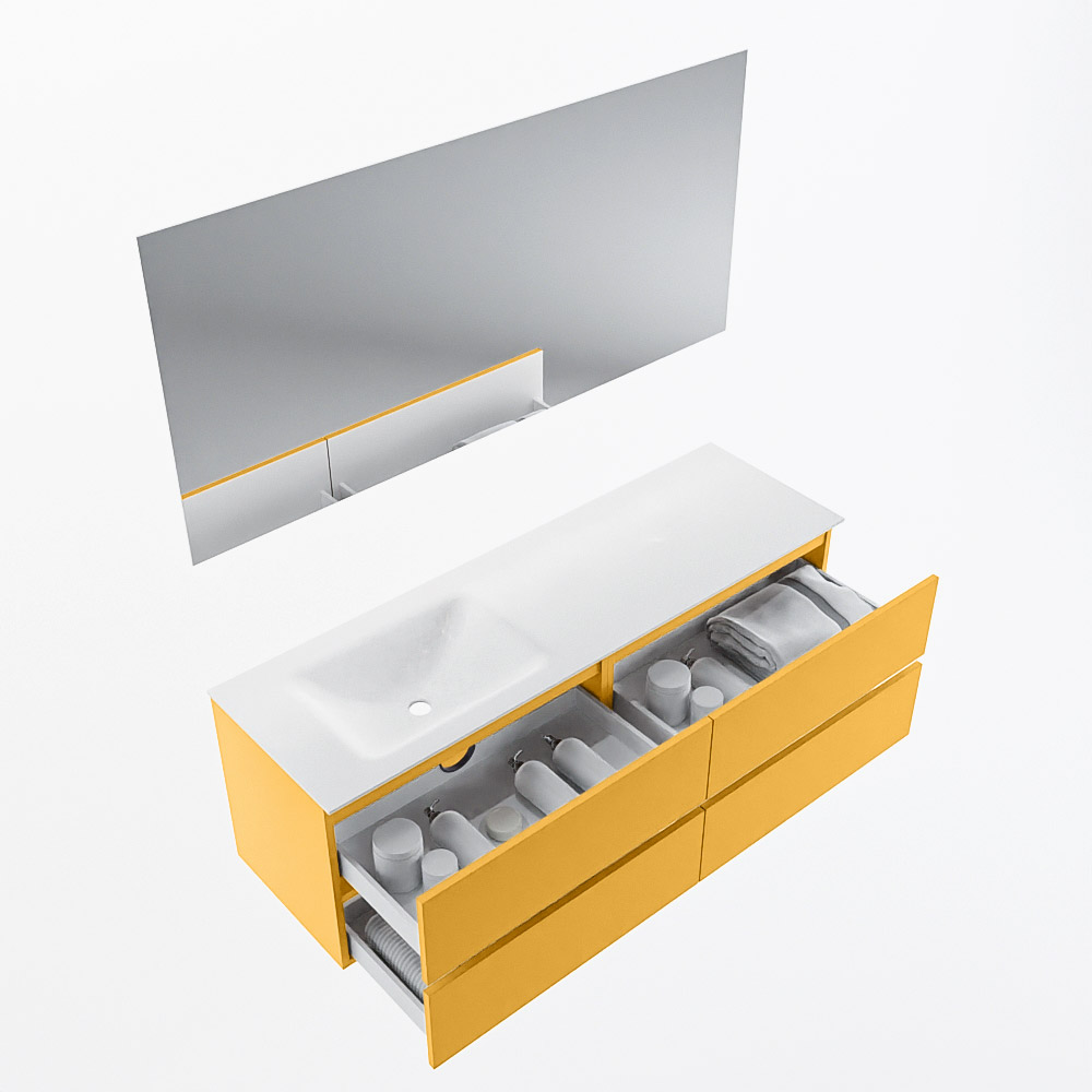 MONDIAZ VICA 150cm mueble de baño Ocher 4 cajones. Lavabo CLOUD Izquierda sin orificio color Talc con espejo LED. 7 MONDIAZ VICA 150cm mueble de baño Ocher 4 cajones. Lavabo CLOUD Izquierda sin orificio color Talc con espejo LED. - Imagen 7