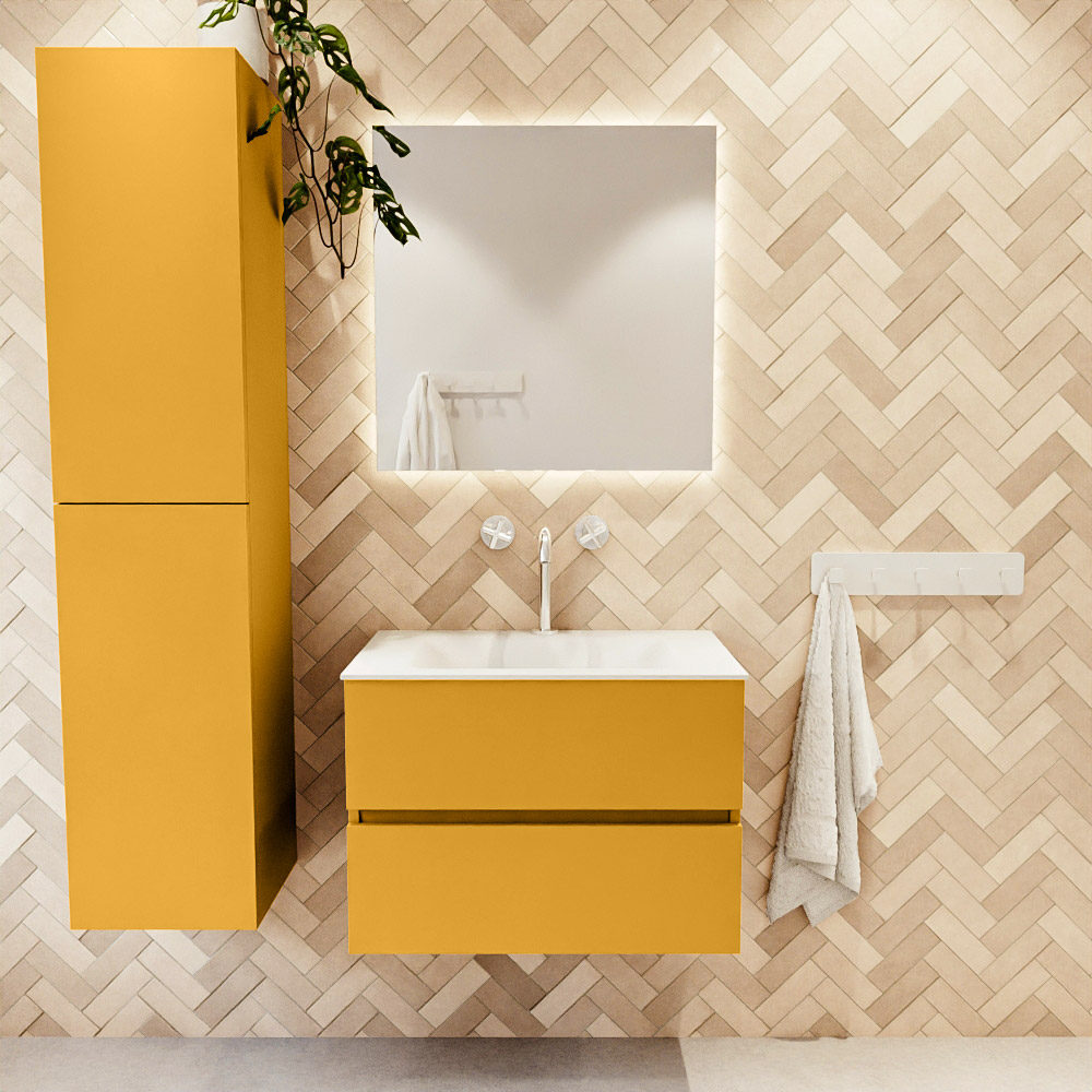 MONDIAZ VICA 70cm mueble de baño Ocher 2 cajones. Lavabo CLOUD Centro 1 orificio color Talc con espejo LED. 2 MONDIAZ VICA 70cm mueble de baño Ocher 2 cajones. Lavabo CLOUD Centro 1 orificio color Talc con espejo LED. - Imagen 2