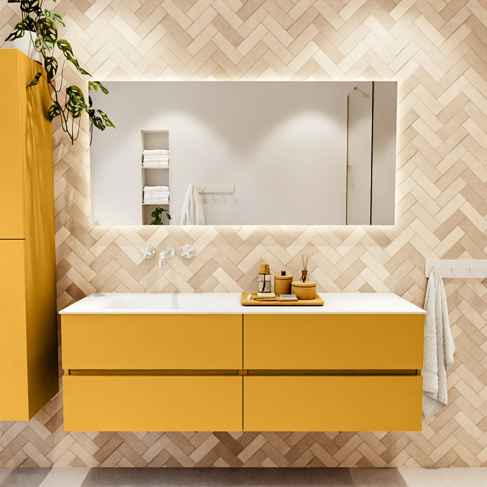 MONDIAZ VICA 150cm mueble de baño Ocher 4 cajones. Lavabo CLOUD Izquierda sin orificio color Talc con espejo LED. 2 MONDIAZ VICA 150cm mueble de baño Ocher 4 cajones. Lavabo CLOUD Izquierda sin orificio color Talc con espejo LED. - Imagen 2