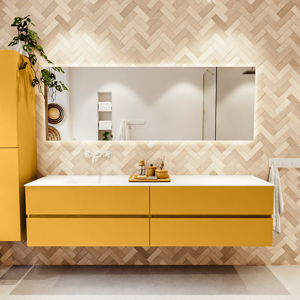 MONDIAZ VICA 200cm mueble de baño Ocher 4 cajones. Lavabo CLOUD Izquierda sin orificio color Talc con espejo LED. 2 MONDIAZ VICA 200cm mueble de baño Ocher 4 cajones. Lavabo CLOUD Izquierda sin orificio color Talc con espejo LED. - Imagen 2