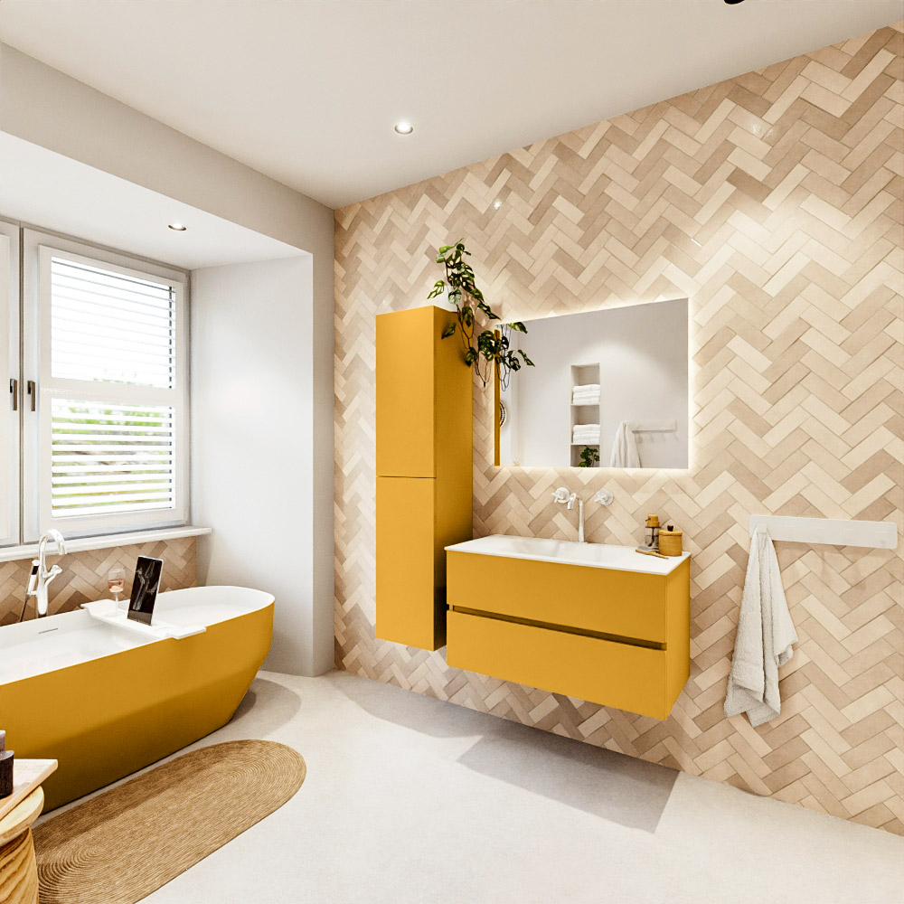 MONDIAZ VICA 90cm mueble de baño Ocher 2 cajones. Lavabo CLOUD Centro 1 orificio color Talc con espejo LED. 4 MONDIAZ VICA 90cm mueble de baño Ocher 2 cajones. Lavabo CLOUD Centro 1 orificio color Talc con espejo LED. - Imagen 4
