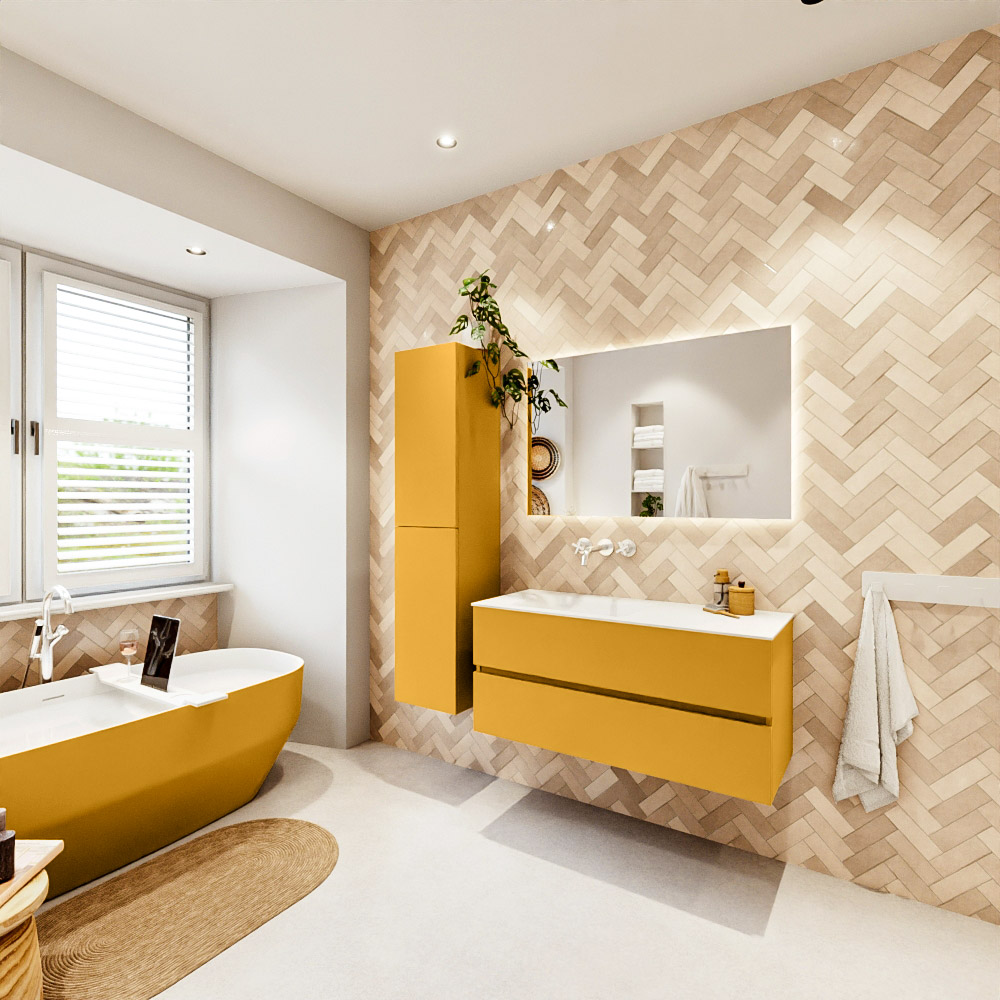 MONDIAZ VICA 110cm mueble de baño Ocher 2 cajones. Lavabo CLOUD Izquierda sin orificio color Talc con espejo LED. 4 MONDIAZ VICA 110cm mueble de baño Ocher 2 cajones. Lavabo CLOUD Izquierda sin orificio color Talc con espejo LED. - Imagen 4