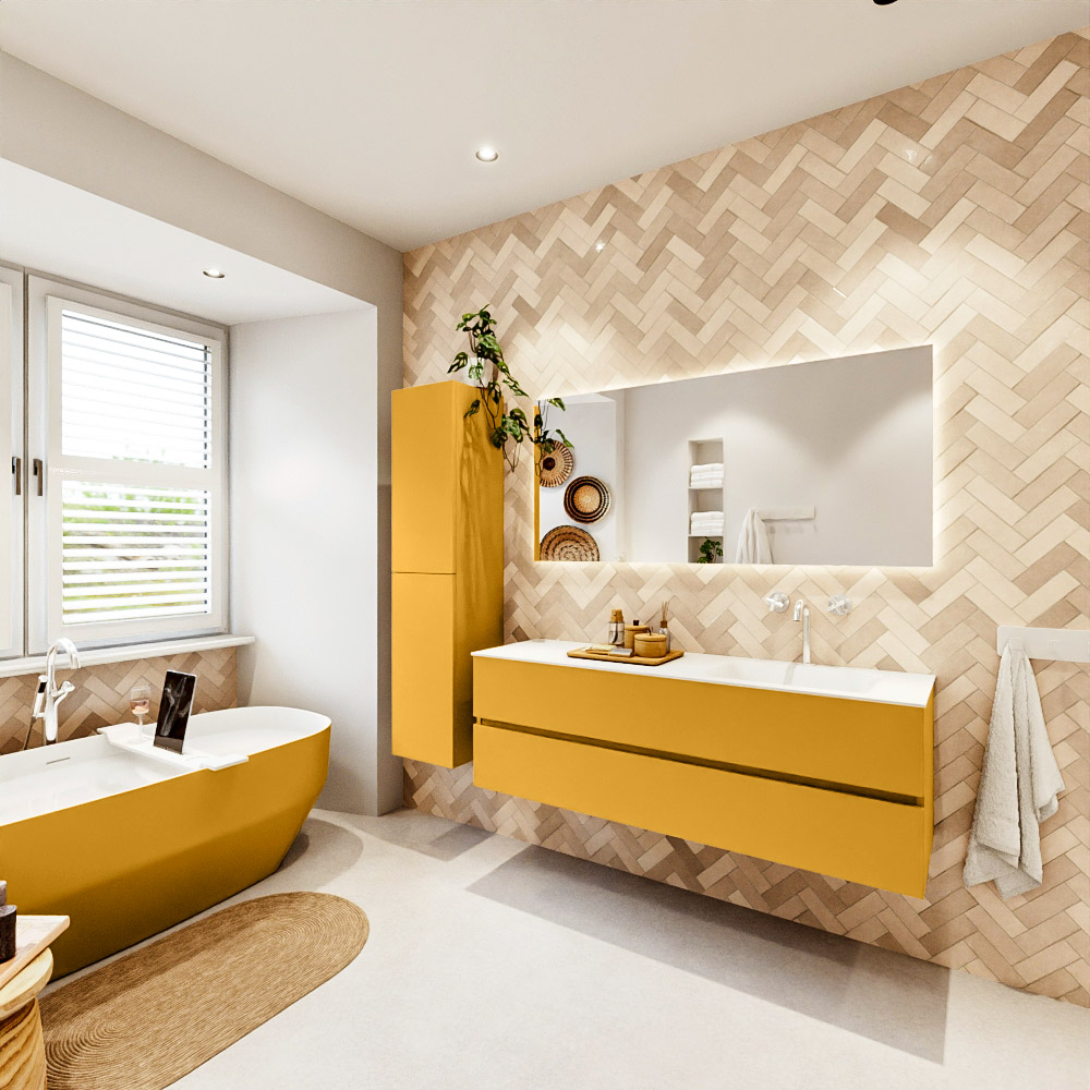 MONDIAZ VICA 150cm mueble de baño Ocher 2 cajones. Lavabo CLOUD Derecho 1 orificio color Talc con espejo LED. 4 MONDIAZ VICA 150cm mueble de baño Ocher 2 cajones. Lavabo CLOUD Derecho 1 orificio color Talc con espejo LED. - Imagen 4