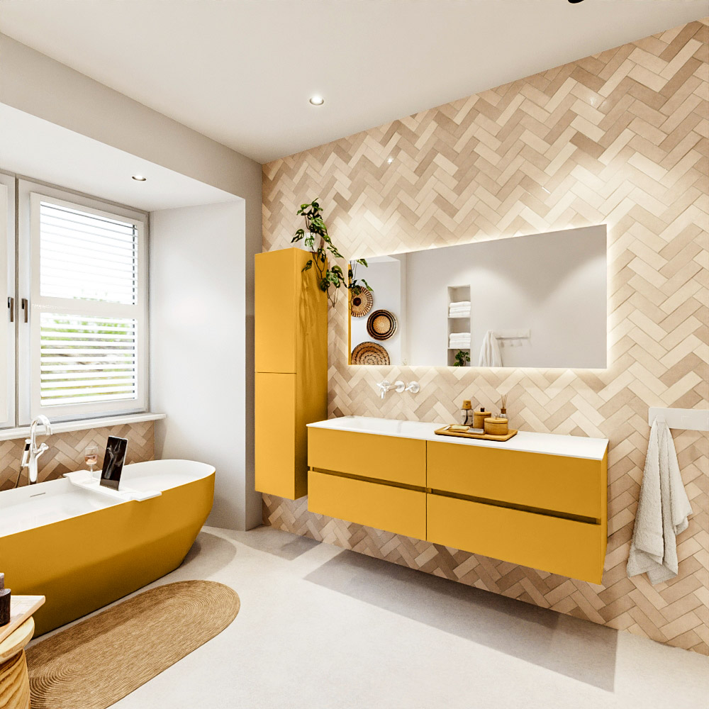 MONDIAZ VICA 150cm mueble de baño Ocher 4 cajones. Lavabo CLOUD Izquierda sin orificio color Talc con espejo LED. 4 MONDIAZ VICA 150cm mueble de baño Ocher 4 cajones. Lavabo CLOUD Izquierda sin orificio color Talc con espejo LED. - Imagen 4