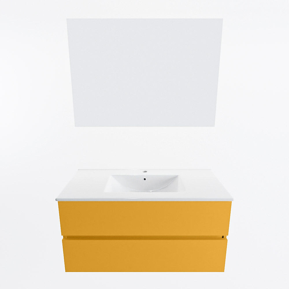 MONDIAZ VICA 100cm mueble de baño Ocher 2 cajones. Lavabo DENIA Centro 1 orificio color Blanco brillo con espejo LED. 5 MONDIAZ VICA 100cm mueble de baño Ocher 2 cajones. Lavabo DENIA Centro 1 orificio color Blanco brillo con espejo LED. - Imagen 5