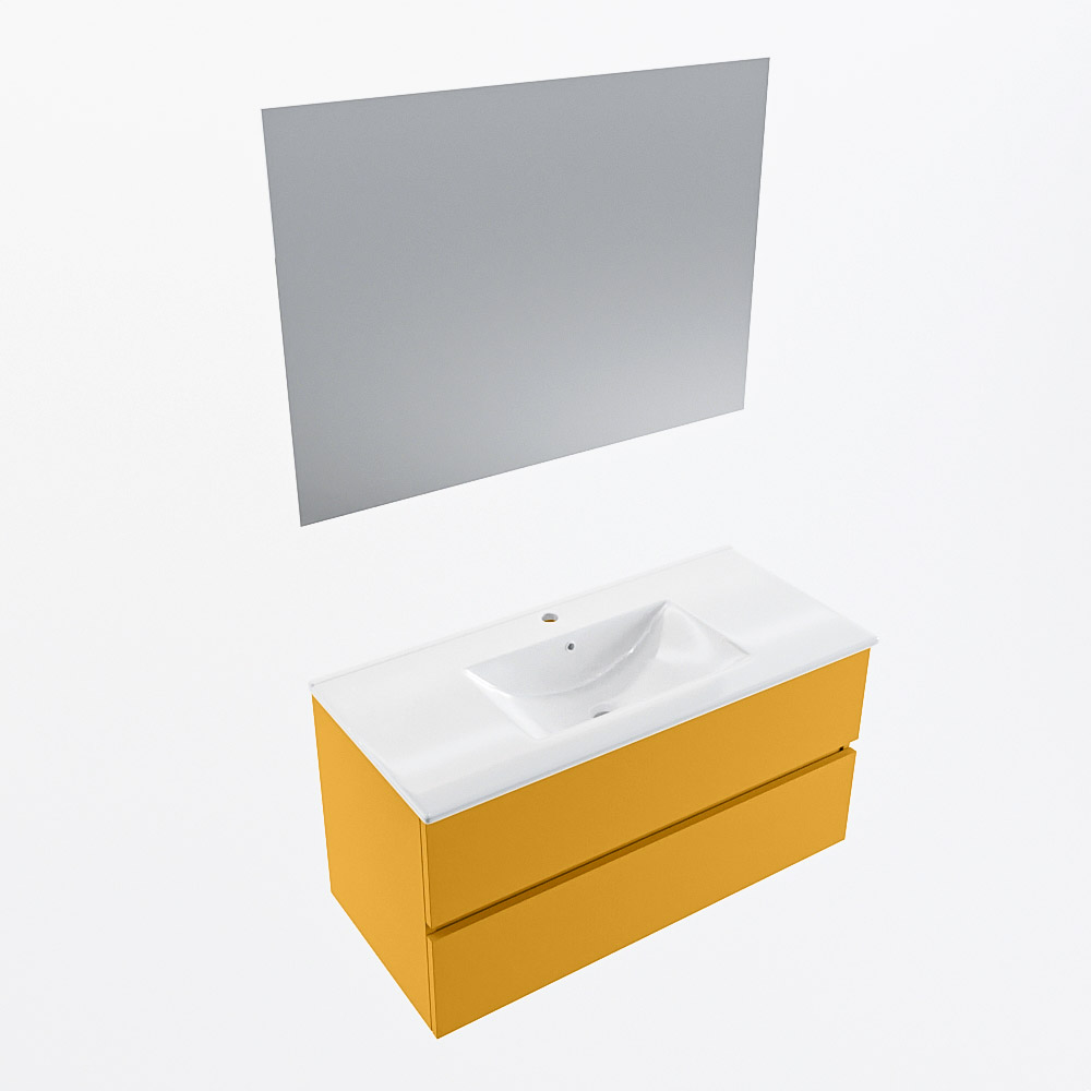 MONDIAZ VICA 100cm mueble de baño Ocher 2 cajones. Lavabo DENIA Centro 1 orificio color Blanco brillo con espejo LED. 6 MONDIAZ VICA 100cm mueble de baño Ocher 2 cajones. Lavabo DENIA Centro 1 orificio color Blanco brillo con espejo LED. - Imagen 6