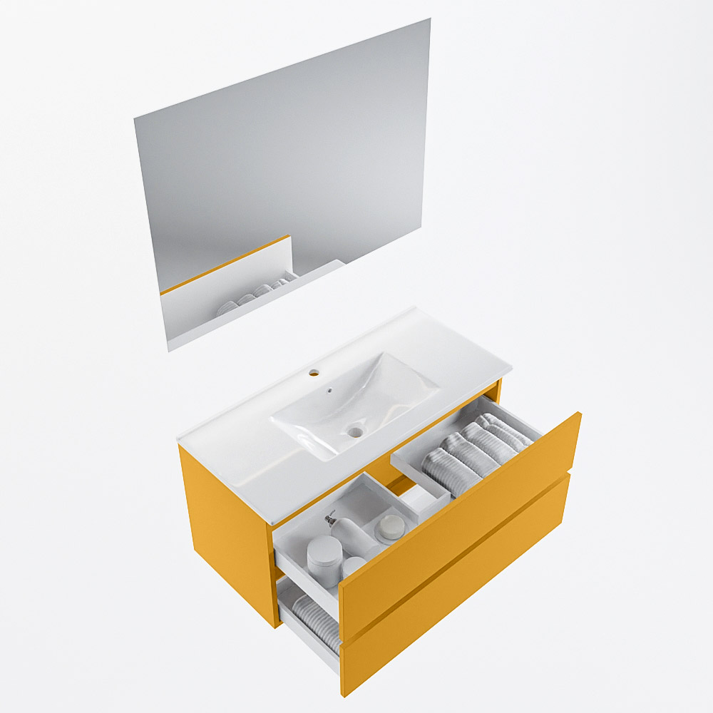 MONDIAZ VICA 100cm mueble de baño Ocher 2 cajones. Lavabo DENIA Centro 1 orificio color Blanco brillo con espejo LED. 7 MONDIAZ VICA 100cm mueble de baño Ocher 2 cajones. Lavabo DENIA Centro 1 orificio color Blanco brillo con espejo LED. - Imagen 7