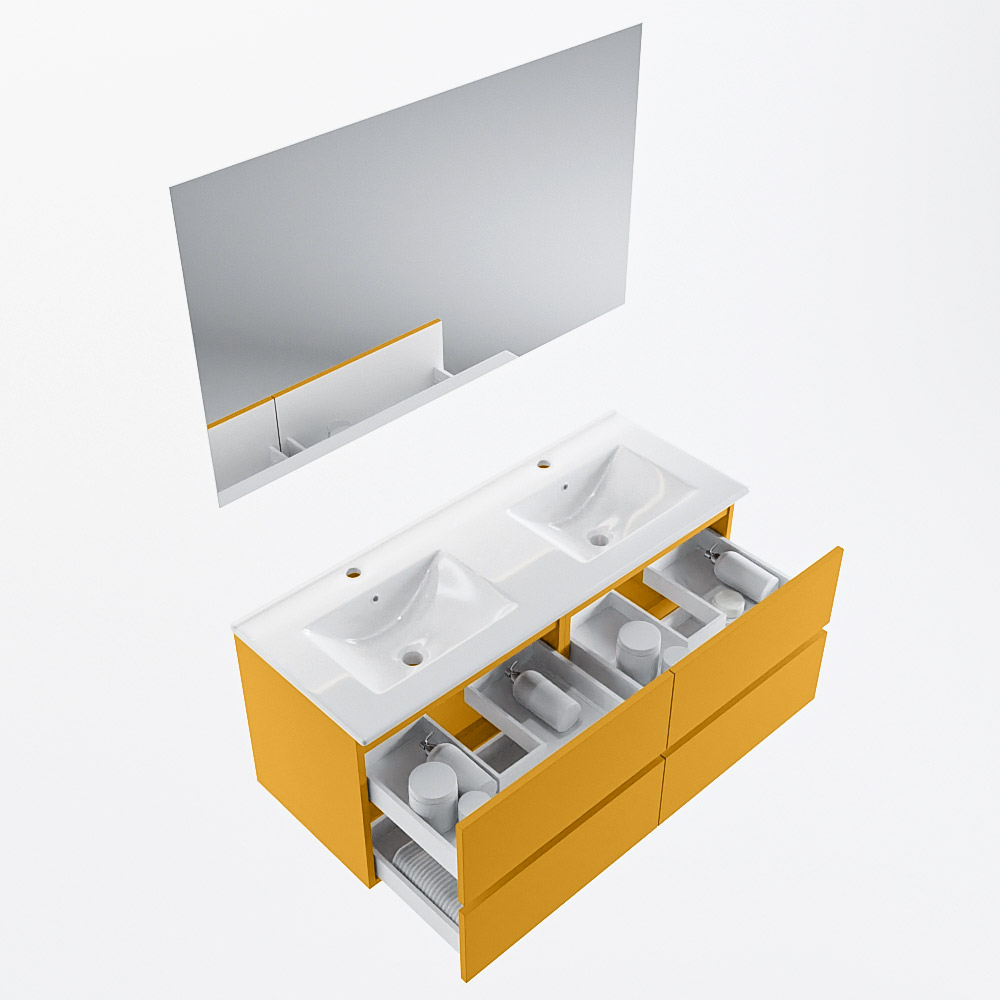 MONDIAZ VICA 120cm mueble de baño Ocher 4 cajones. Lavabo DENIA Doble 2 orificios color Blanco brillo con espejo LED. 7 MONDIAZ VICA 120cm mueble de baño Ocher 4 cajones. Lavabo DENIA Doble 2 orificios color Blanco brillo con espejo LED. - Imagen 7