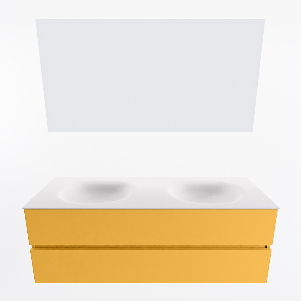 MONDIAZ VICA 140cm mueble de baño Ocher 2 cajones. Lavabo MOON Doble sin orificio color Talc con espejo LED. 5 MONDIAZ VICA 140cm mueble de baño Ocher 2 cajones. Lavabo MOON Doble sin orificio color Talc con espejo LED. - Imagen 5