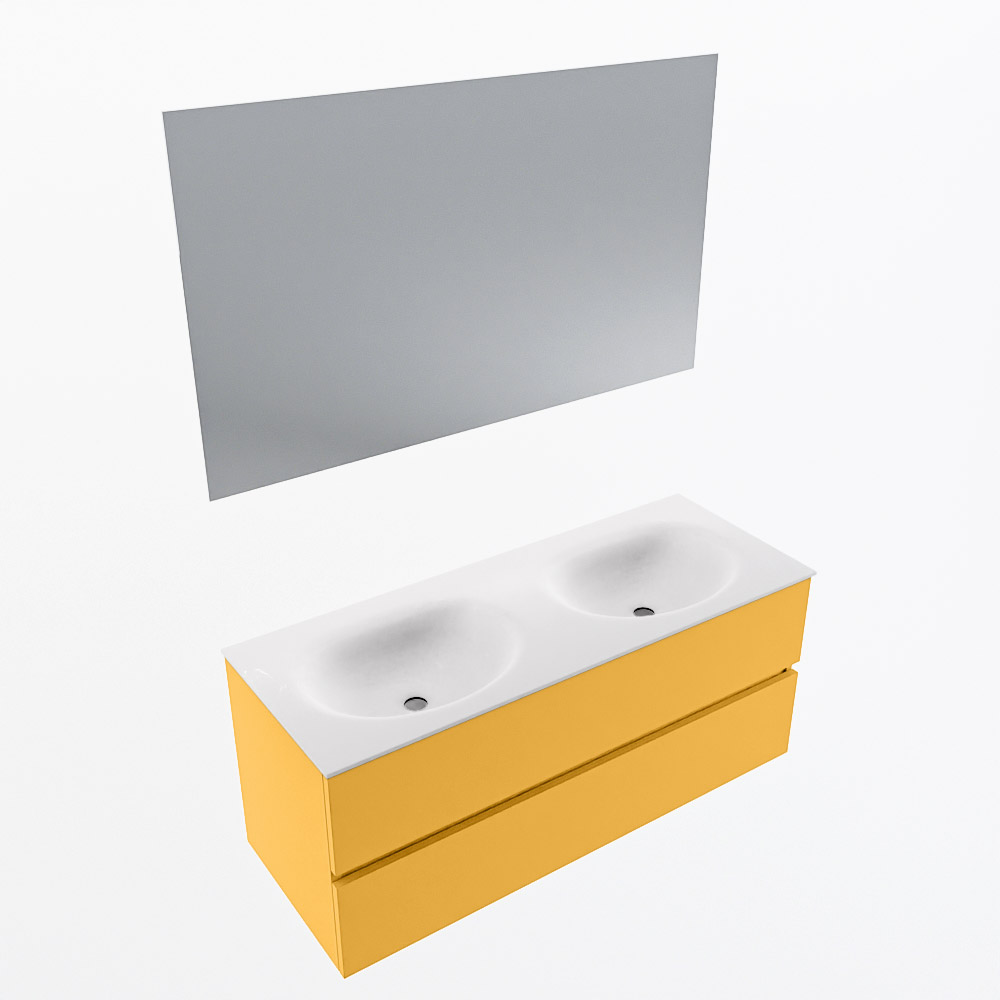 MONDIAZ VICA 120cm mueble de baño Ocher 2 cajones. Lavabo MOON Doble sin orificio color Talc con espejo LED. 6 MONDIAZ VICA 120cm mueble de baño Ocher 2 cajones. Lavabo MOON Doble sin orificio color Talc con espejo LED. - Imagen 6