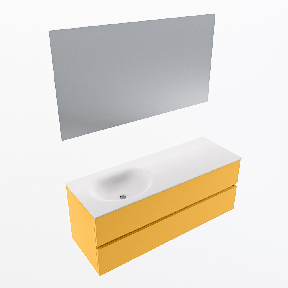 MONDIAZ VICA 130cm mueble de baño Ocher 2 cajones. Lavabo MOON Izquierda sin orificio color Talc con espejo LED. 5 MONDIAZ VICA 130cm mueble de baño Ocher 2 cajones. Lavabo MOON Izquierda sin orificio color Talc con espejo LED. - Imagen 6