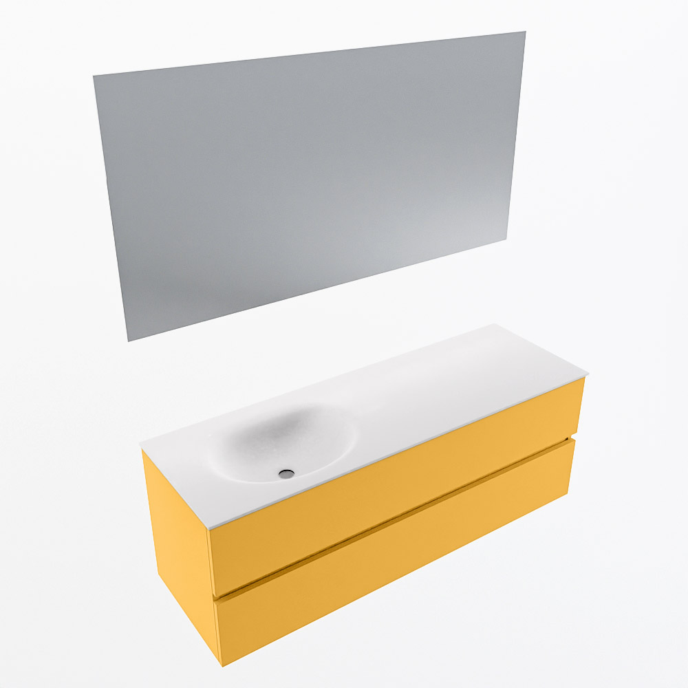 MONDIAZ VICA 140cm mueble de baño Ocher 2 cajones. Lavabo MOON Izquierda sin orificio color Talc con espejo LED. 6 MONDIAZ VICA 140cm mueble de baño Ocher 2 cajones. Lavabo MOON Izquierda sin orificio color Talc con espejo LED. - Imagen 6