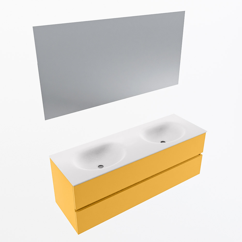 MONDIAZ VICA 140cm mueble de baño Ocher 2 cajones. Lavabo MOON Doble sin orificio color Talc con espejo LED. 6 MONDIAZ VICA 140cm mueble de baño Ocher 2 cajones. Lavabo MOON Doble sin orificio color Talc con espejo LED. - Imagen 6